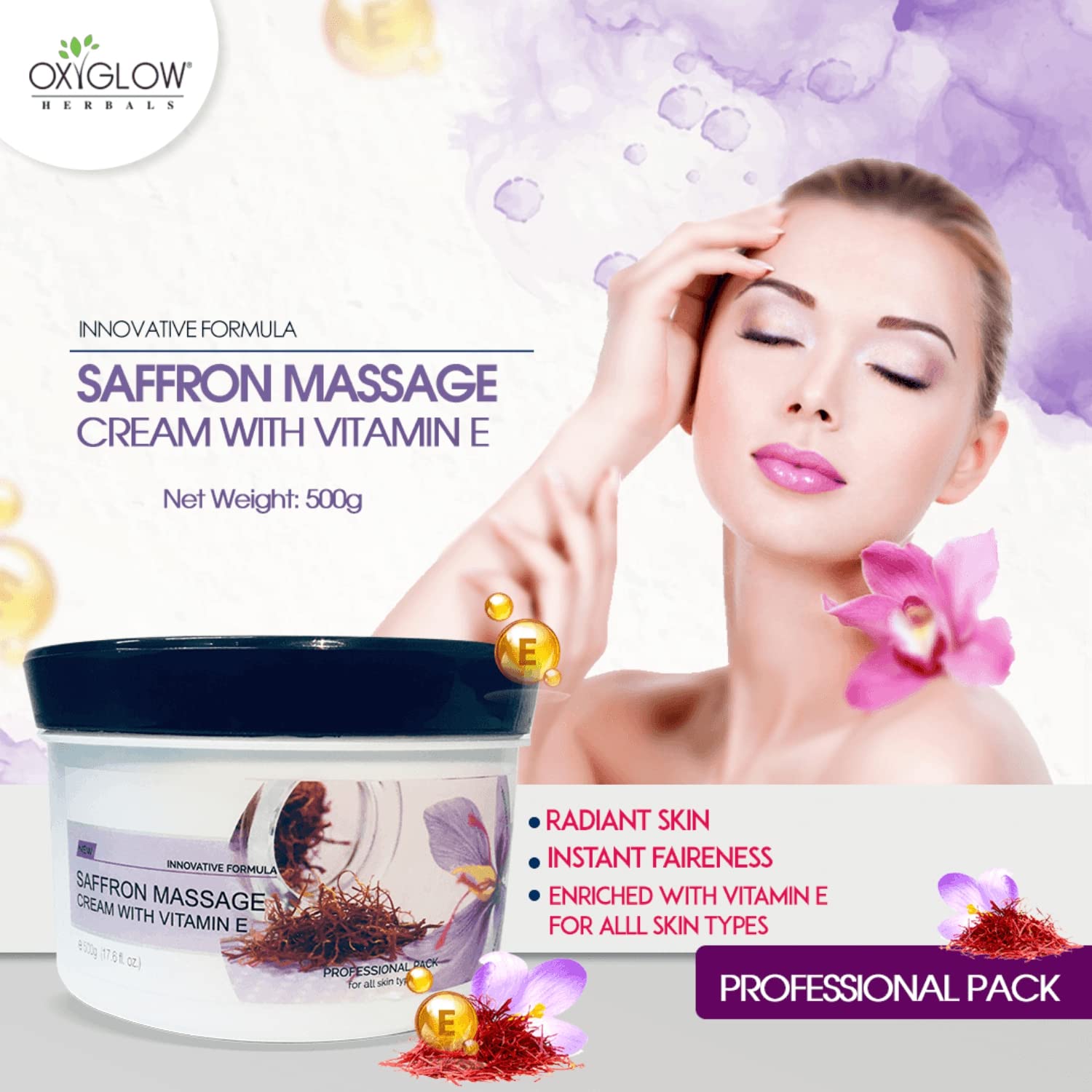 OxyGlow Herbals Saffron Massage Cream with Vitamin E- 500 g - Image 5 thumbnail
