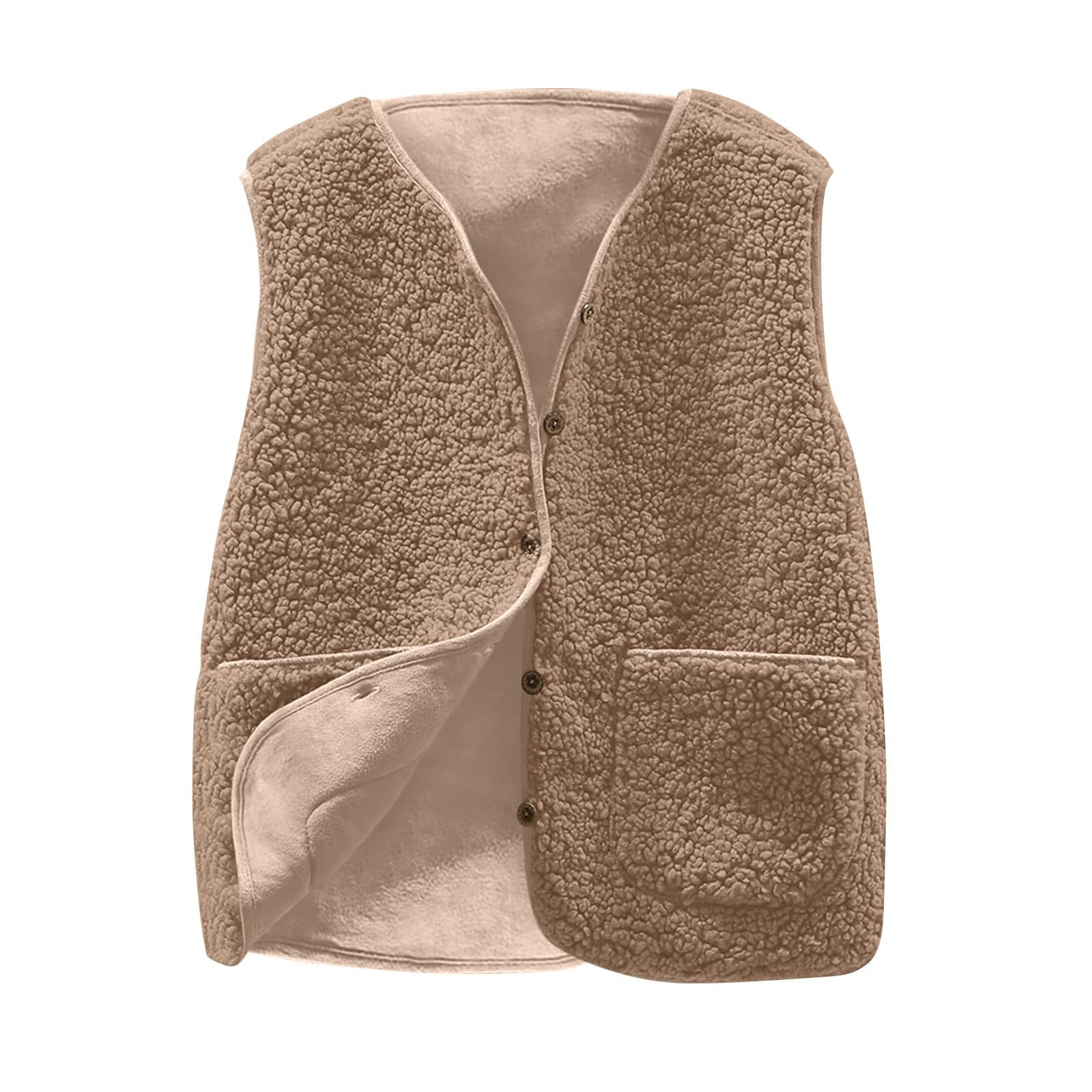 AEGJEGVD Teddy Fleece Weste Frauen Armellos Fleecejacke Kurz V-Ausschnitt Teddyfleece Jacke Locker Komfortabel Weste Winter Warm Winterjacke Plüschweste Teddyweste Outdoorübergangsjacke