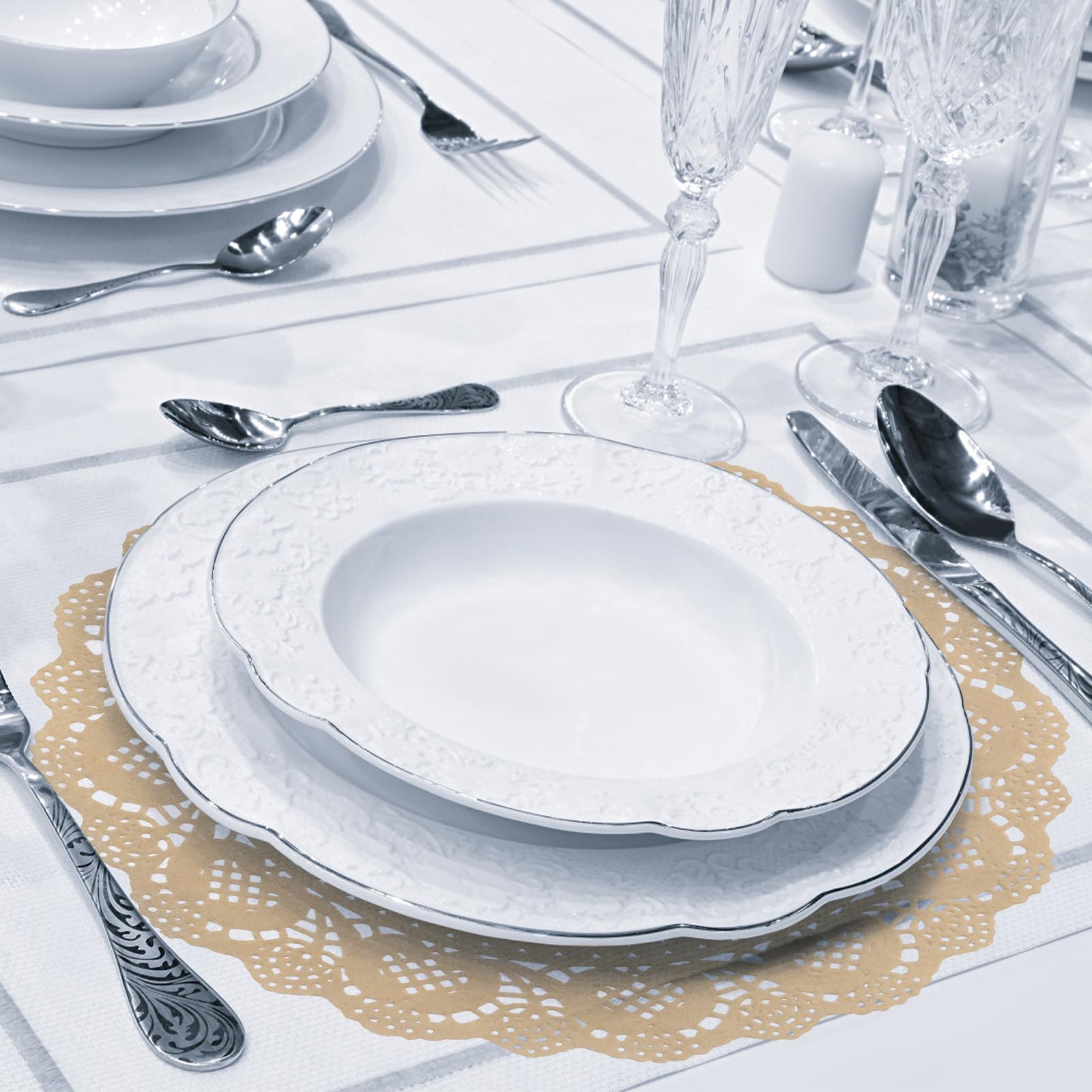 Lot de 100 napperons Ronds en Papier Kraft Marron jetables pour décoration de Table, fête, Mariage, 29 cm