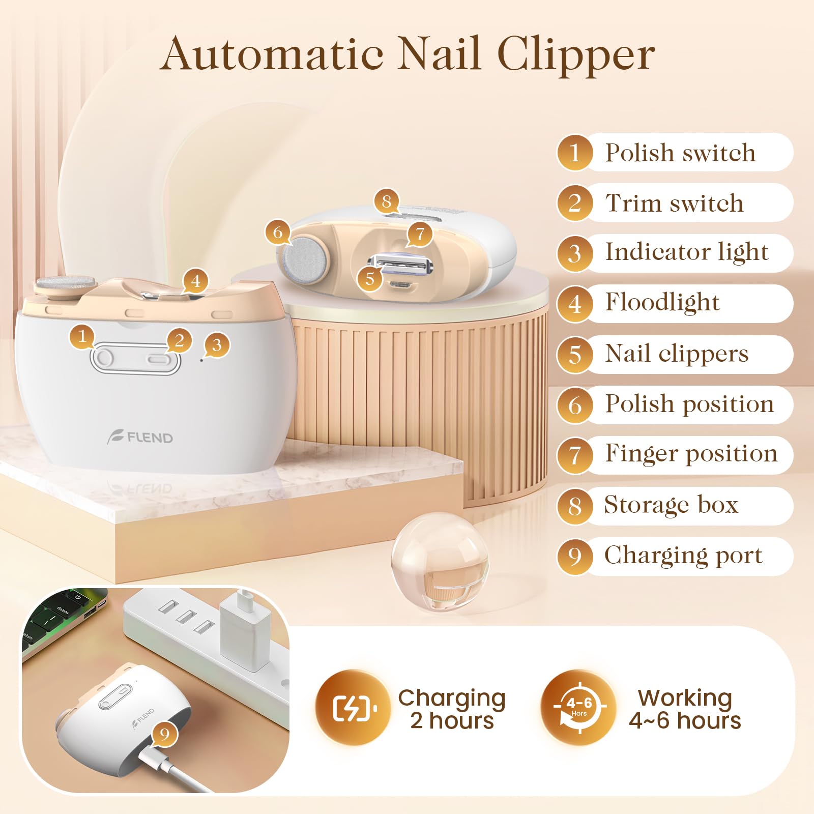 Elektrischer automatischer Nagelknipser, tragbare Nagelfeile, kein Lärm, Nagelreste, Nagelabdecken, Schleifen und Polieren, 2-in-1, einfache Bedienung, LED-Licht, Nagelschneider, Schneider für Kinder