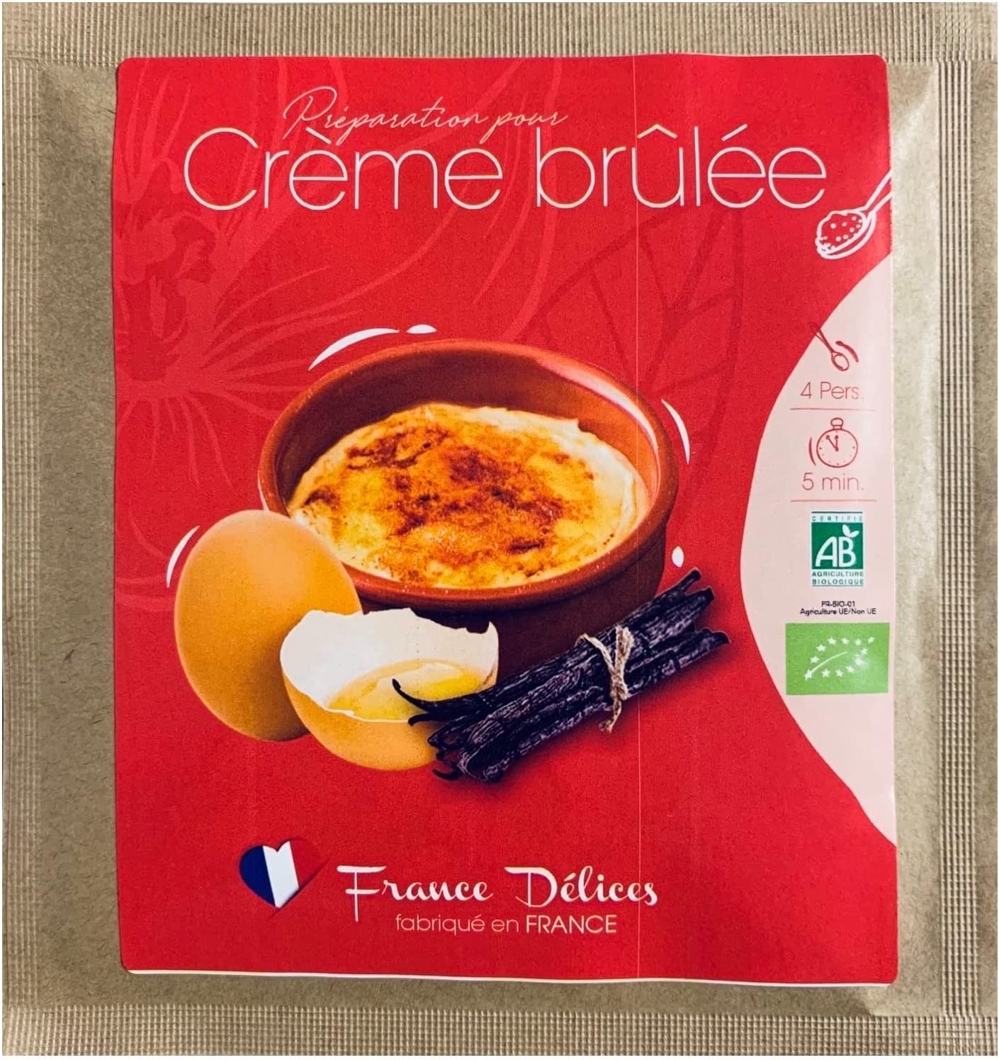FRANCE DÉLICES - Préparation Pour Crème Brûlée Bio - Dessert Gourmand Et Naturel - Prêt En 5min - Fabrication Artisanale En France - Sans Gluten - 4 Pers. - 10 Sachets De 40g