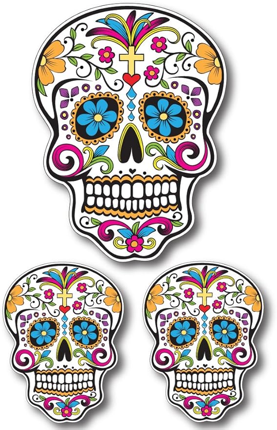 BOLDERGRAPHX 3 pk Multicolor Sugar Skull Stickers