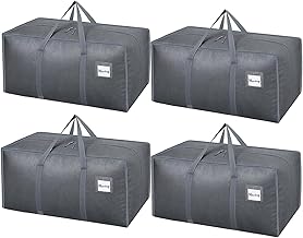 Dntorx Pack of 4 120 L Storage Bags, Heavy-Duty Moving Bags, Waterproof Moving Boxes, Large with Zip, Handle, Foldable Storage Box for Moving, Camping, Clothes, Storage (Grey)