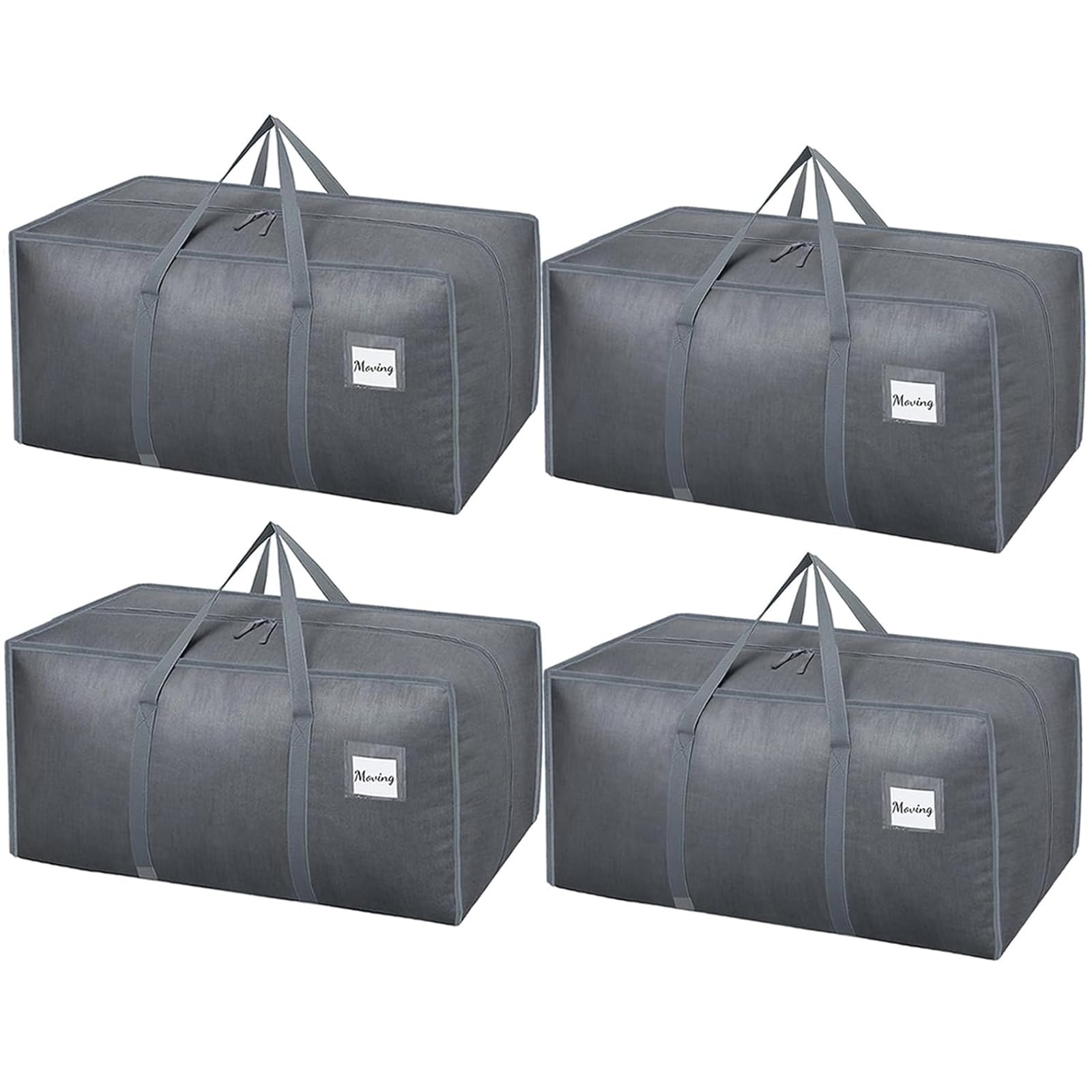 Dntorx 4 Stück 120L Aufbewahrungstasche, Heavy-Duty Umzugstaschen Wasserdicht Umzugskartons Große mit Reißverschluss Griff Faltbar Aufbewahrungsbox für Umzug Camping Kleidung Aufbewahrung (Grau)