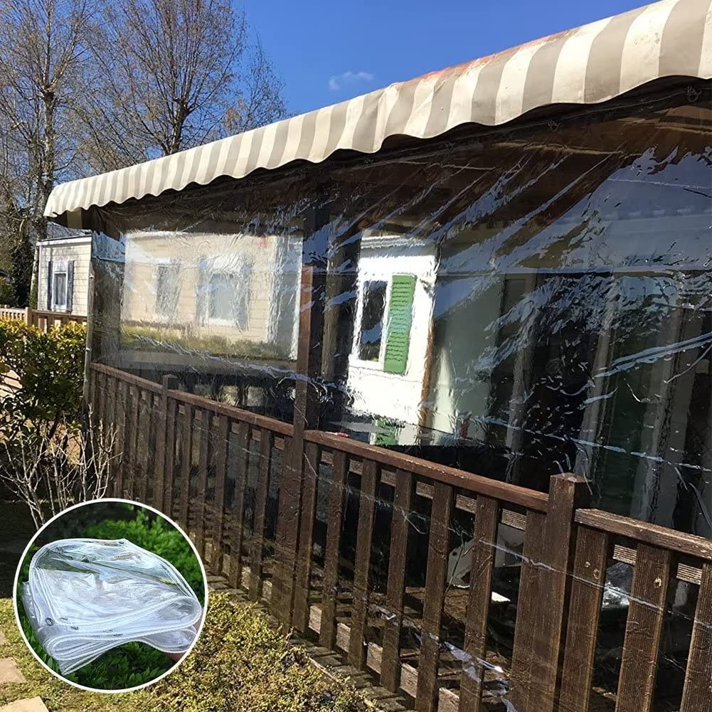 Heavy Duty Waterproof PVC Tarpaulin Panel for Pergola Terrace and Side Curtains 1.4m x 3.8m Outdoor Waterproof Curtain with Eyelets