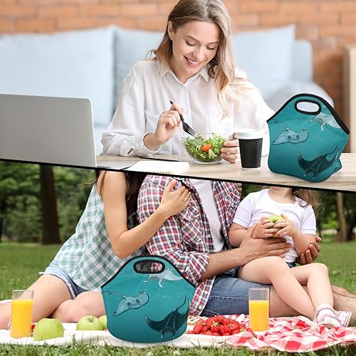 Miniatura 4 de Bolsa de almuerzo con aislamiento de animales marinos, bolsa de almuerzo reutilizable para hombres y adultos, lonchera de neopreno para trabajo,