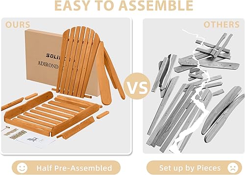 Miniatura 6 de Silla Adirondack plegable de madera para exteriores con respaldo y tabla de asiento premontados, muebles de acento para patio, jardín, porche,