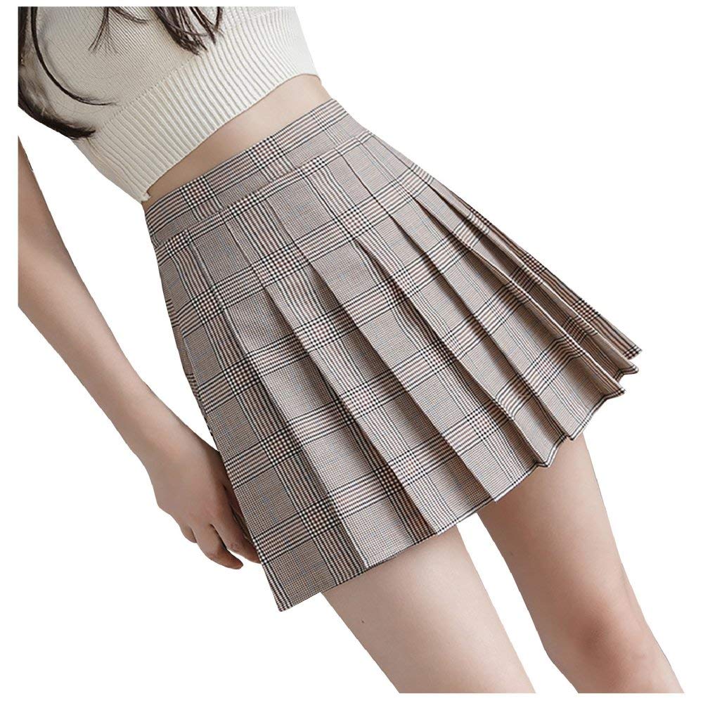 Falda Mujer Mini,Falda Acampanada De Cintura Alta Falda Plisada De Color Sólido A Cuadros Estilo Universitario De Verano Falda De Tenis Patinadora Informal Con Forro De Cremallera Pantalones Cortos