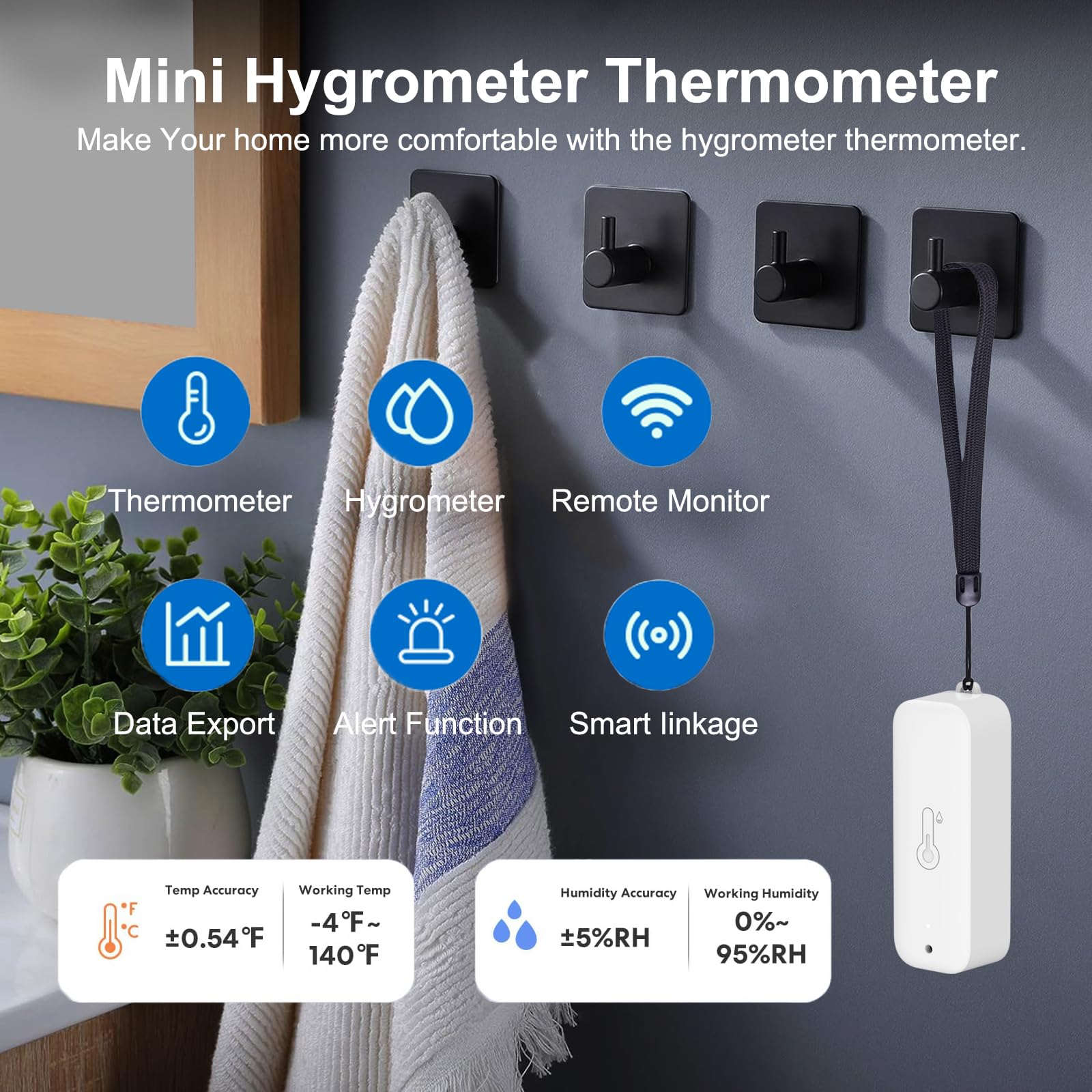 Termometro Hygrometro WiFi, smart di Temperatura e umidità con monitoraggio tramite app remota,sensore di temperatura e umidità interno con esportazione di dati di archiviazione,compatibile Alexa.1PCS