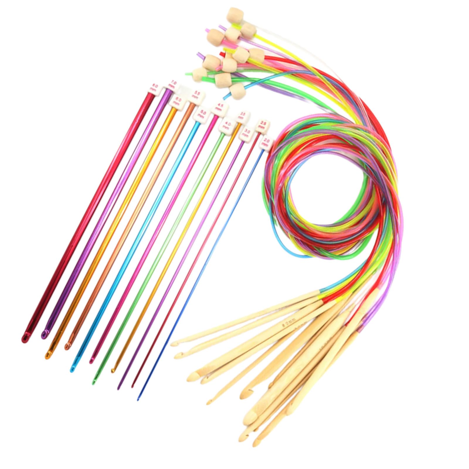 TFAOYS 23 Pcs Colourful Tunisian Crochet Hooks with Rope Long Crochet Hook Afghan Hook Tunisian Knitting Needle