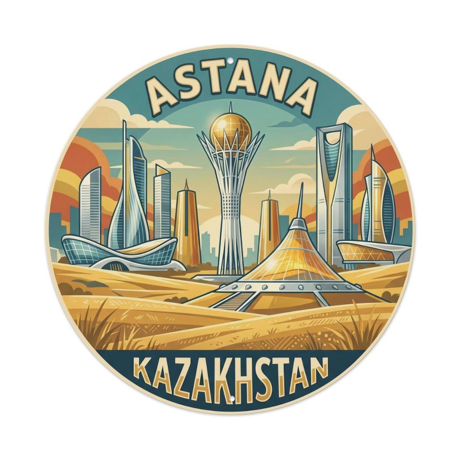Vintage Travel Kazakhstan Astana Bayterek Vintage Metal Tin Sign Plaque Wall Decor for Cafe, Club Bar, Office, Garden Metal Poster 8x8Inch