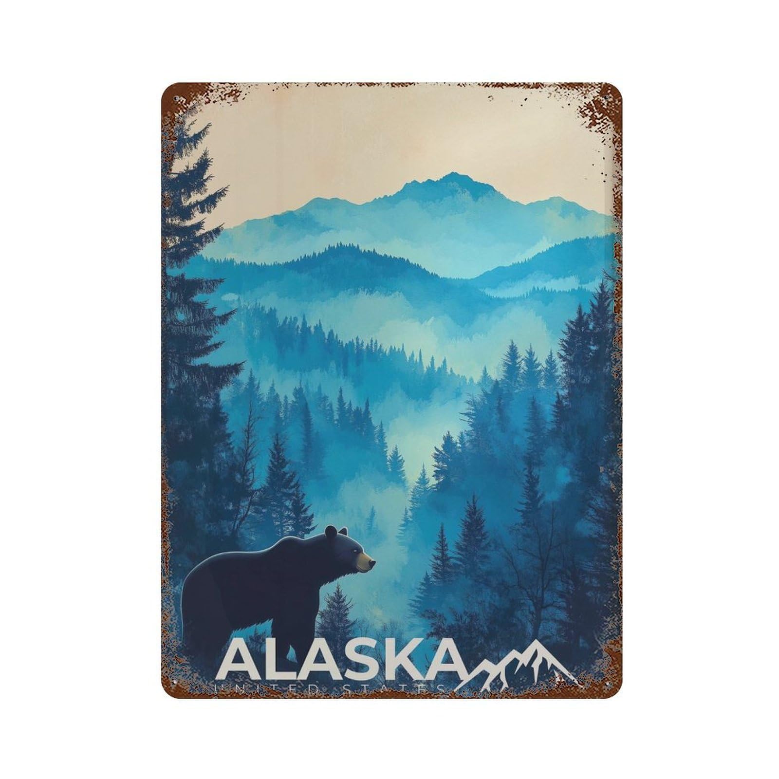 xiaoxiaoshen Alaska Travel Black Bear Mountain Wall Decor Art Metal Tin Poster Modern Home Decor Art Home Bar Shop Decorations Vintage Sign 40x30cm