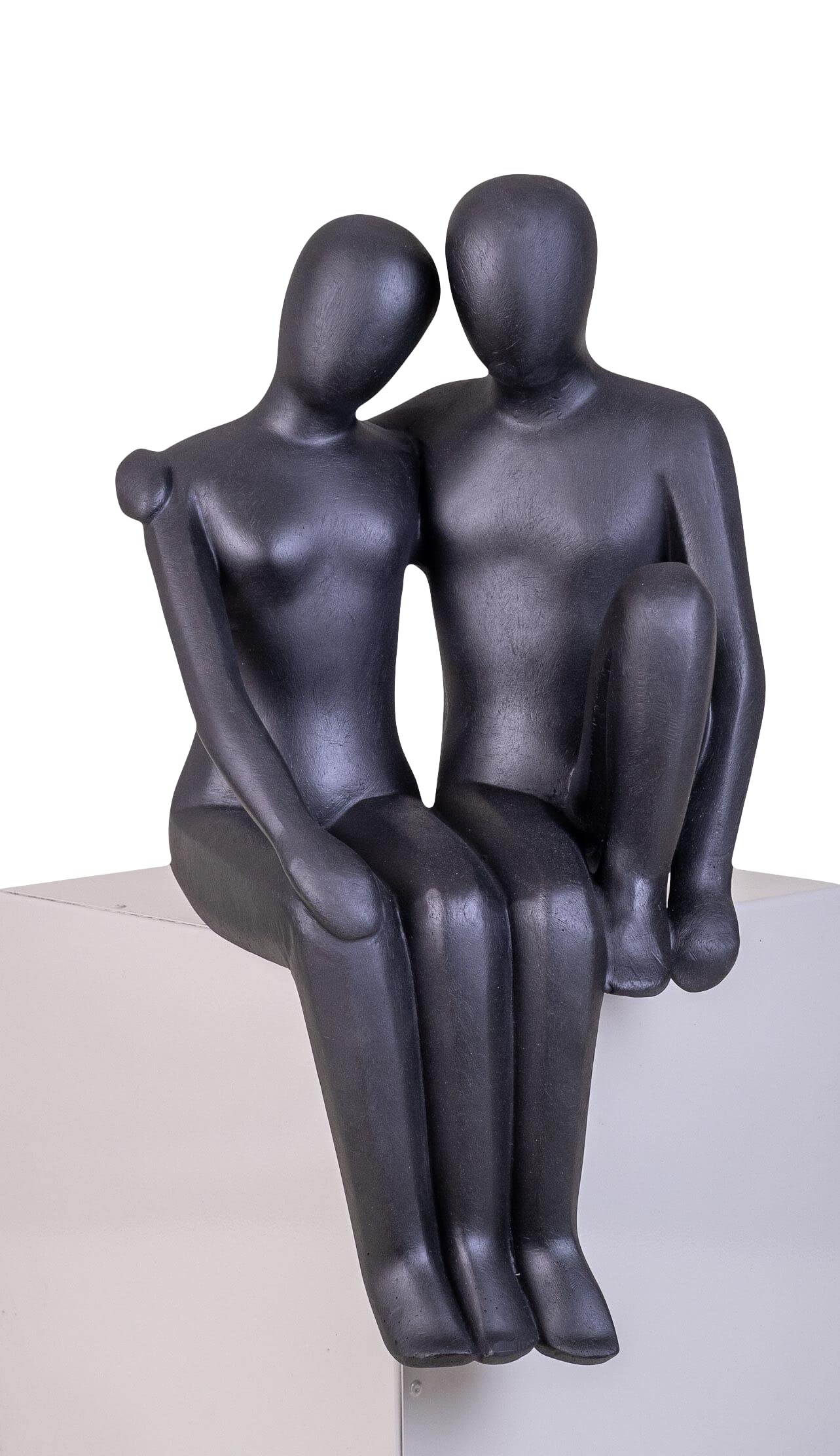 IDYL Skulptur 'Sitzende Frau' Aus Sandsteinguss | Wetterfest, Handgefertigt, In Schwarz | 13x15x50 Cm