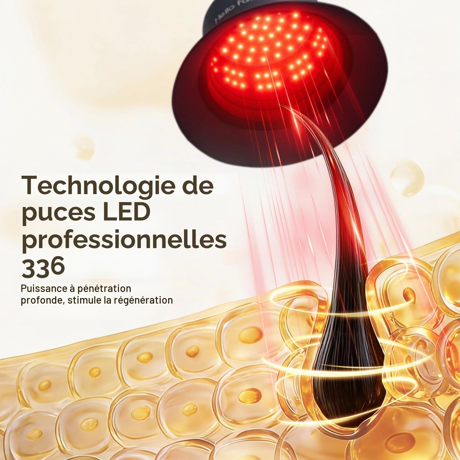 Casquette de thérapie par la lumière rouge, 336 LED 660 nm & 850 nm infrarouge, design chapeau de pêcheur jusqu’à 62 cm, soin capillaire professionnel à domicile