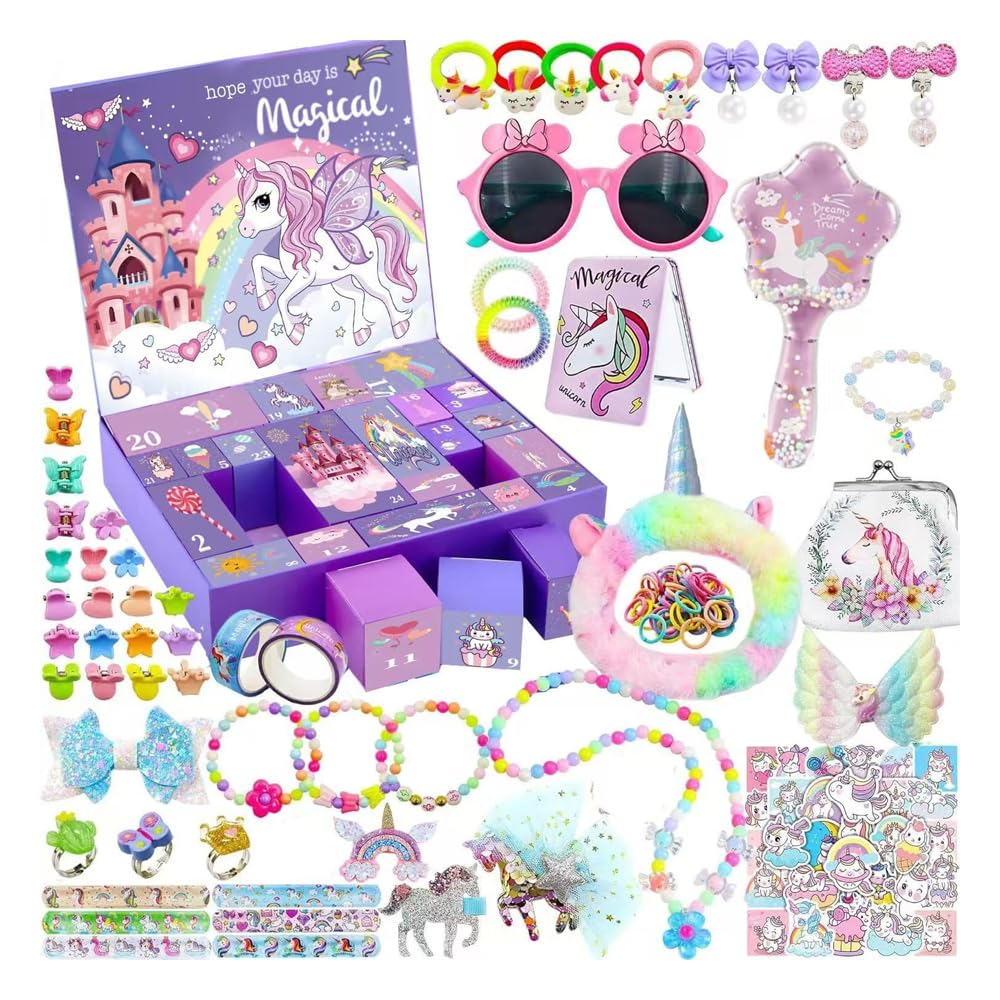 BrainGiggles Unicorn Christmas Advent Calendar 2025 for Girls – Merry Christmas Calendar with 24 Surprise Boxes – Unicorn Gifts for Girls - Christmas Calendar for Xmas Decorations (UNICORN)