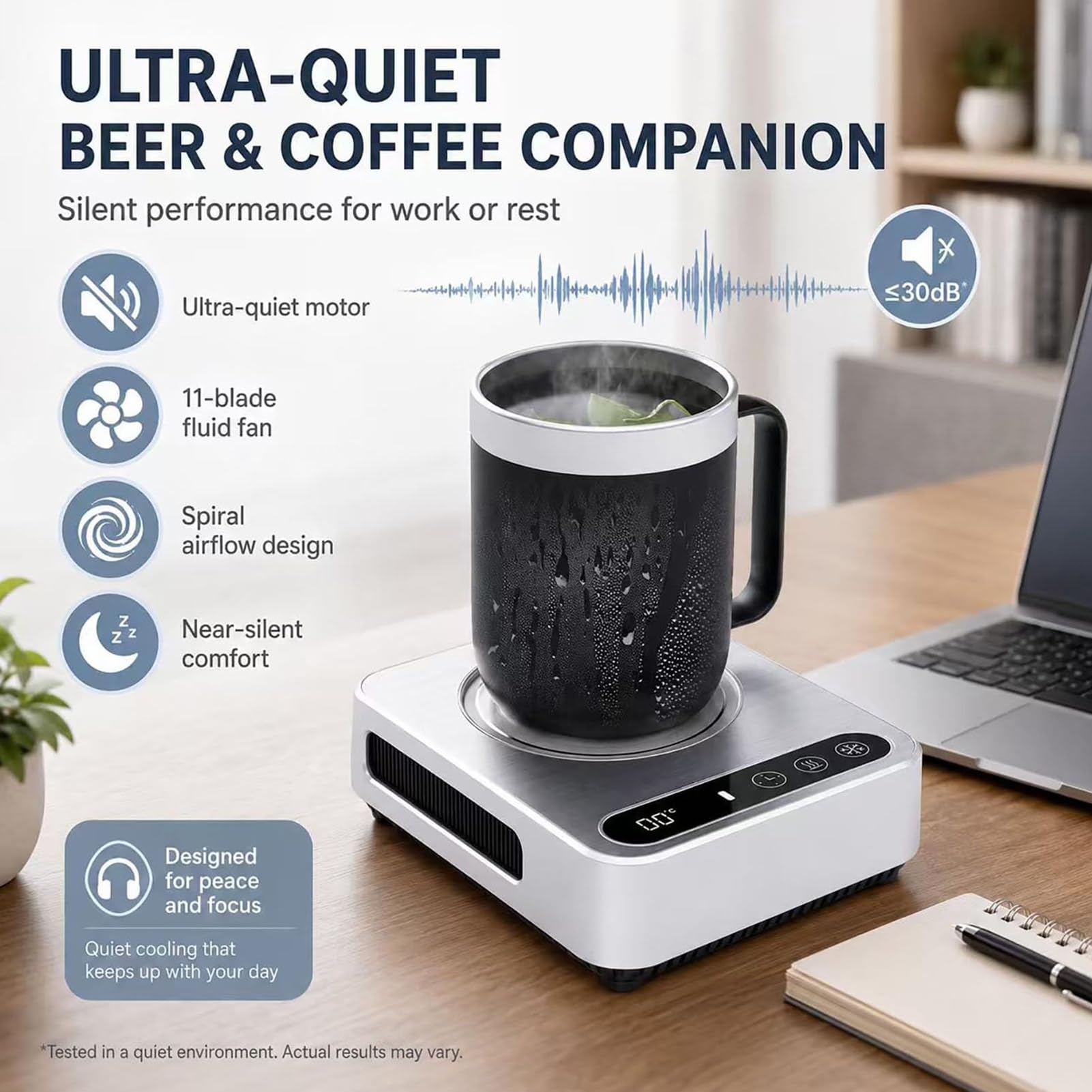 Tazza Refrigerante Elettrica da 36W, Raffreddatore Portatile per Bevande con Regolazione della Temperatura a 3 Livelli e Timer da 18 Ore, Display Digitale con Modalità Caldo e Freddo, Macchina Gray