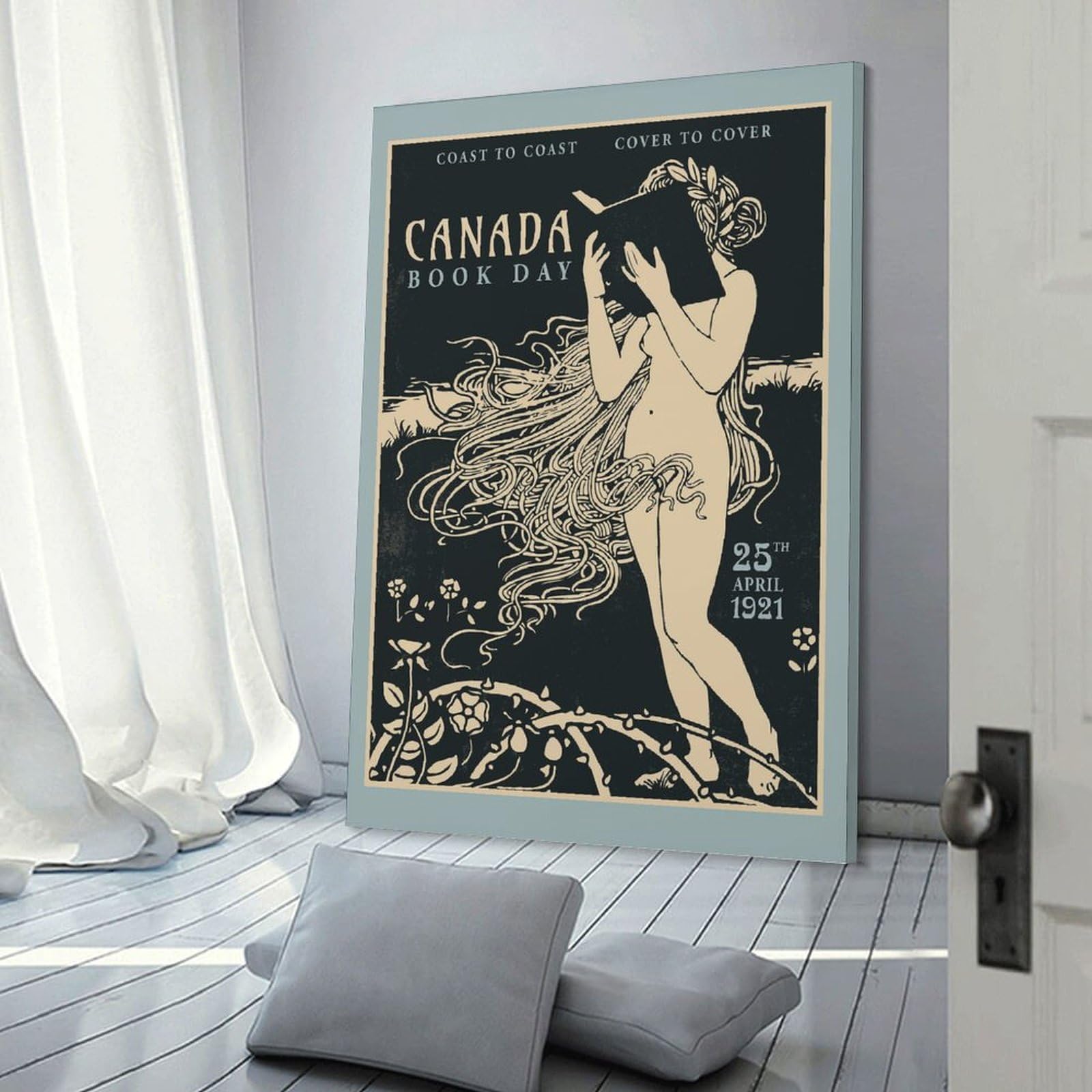 Junmoney Canada Book Day Vintage Wall Decor Canvas Print, 24x36inch(60x90cm), for Living Room, Bedroom Or Home Office, Home Decor Gift with Stylish Appeal
