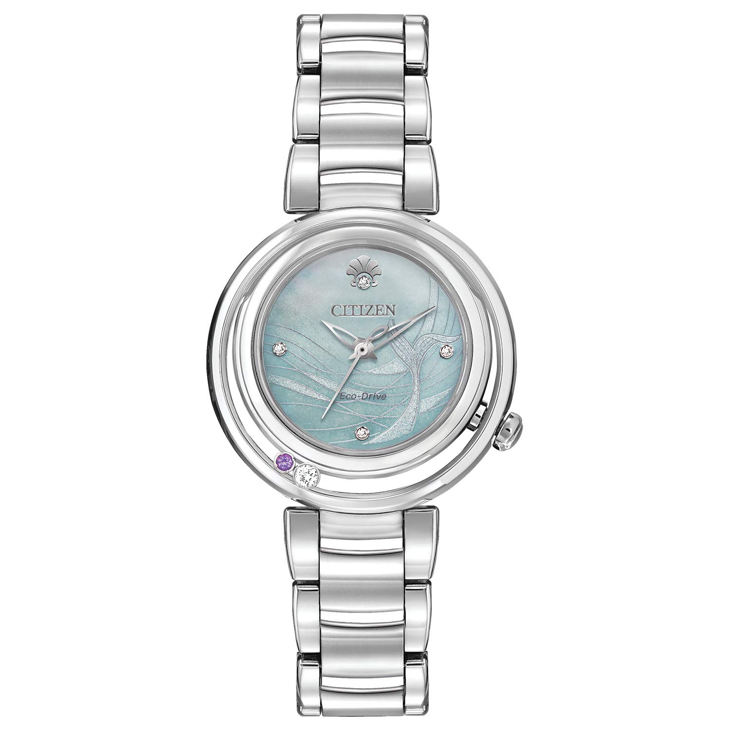 CitizenEco-Drive Disney Quartz Womens Watch, Stainless Steel, Ariel, Silver-Tone (Model: EM0820-56N)