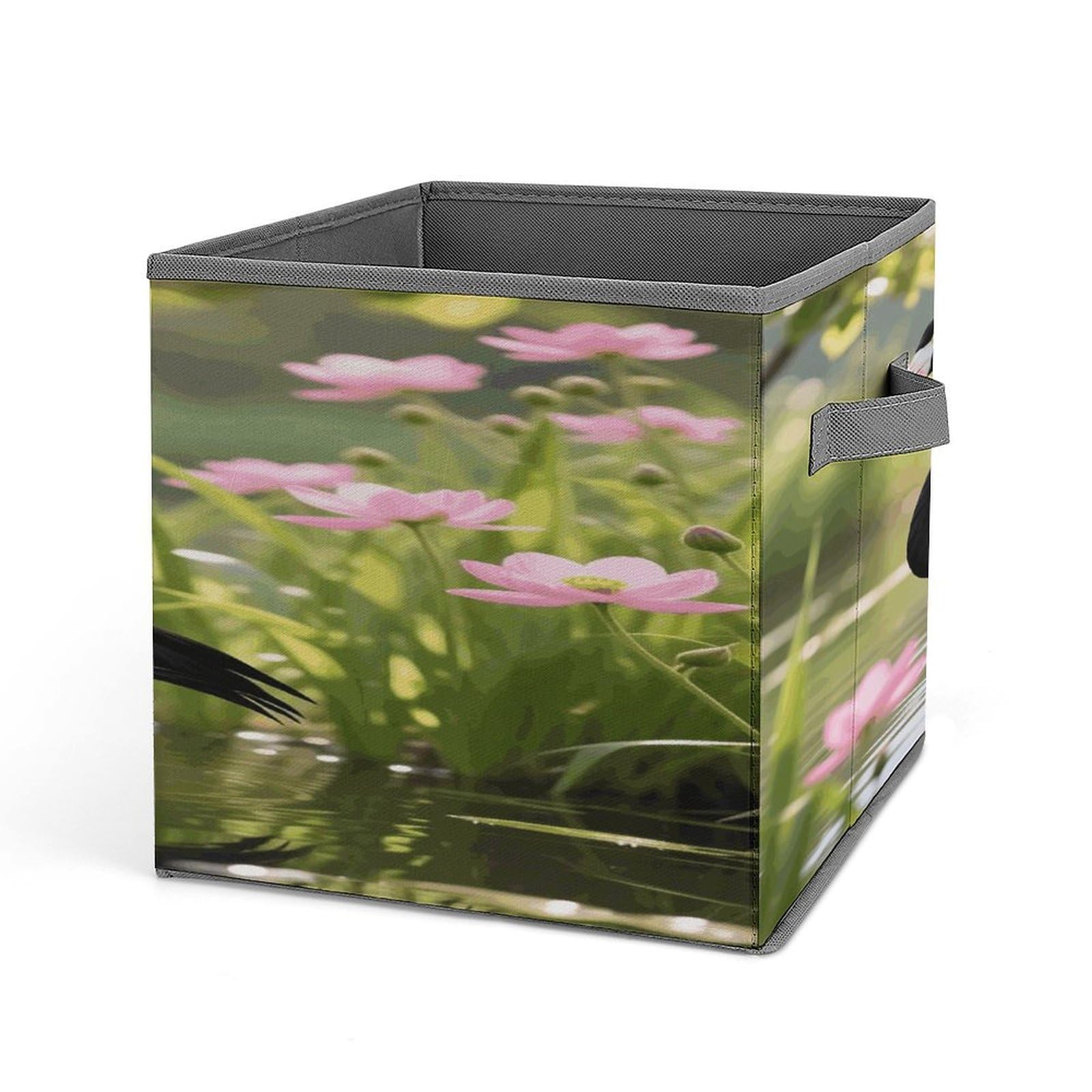 VstaDank Black Flamingo Storage Bin Collapsible Storage Cubes Organizer Oxford Cloth Storage Box with Dual Handles Large Stackable Closet Storage Bins for Sheets Hat Sweater