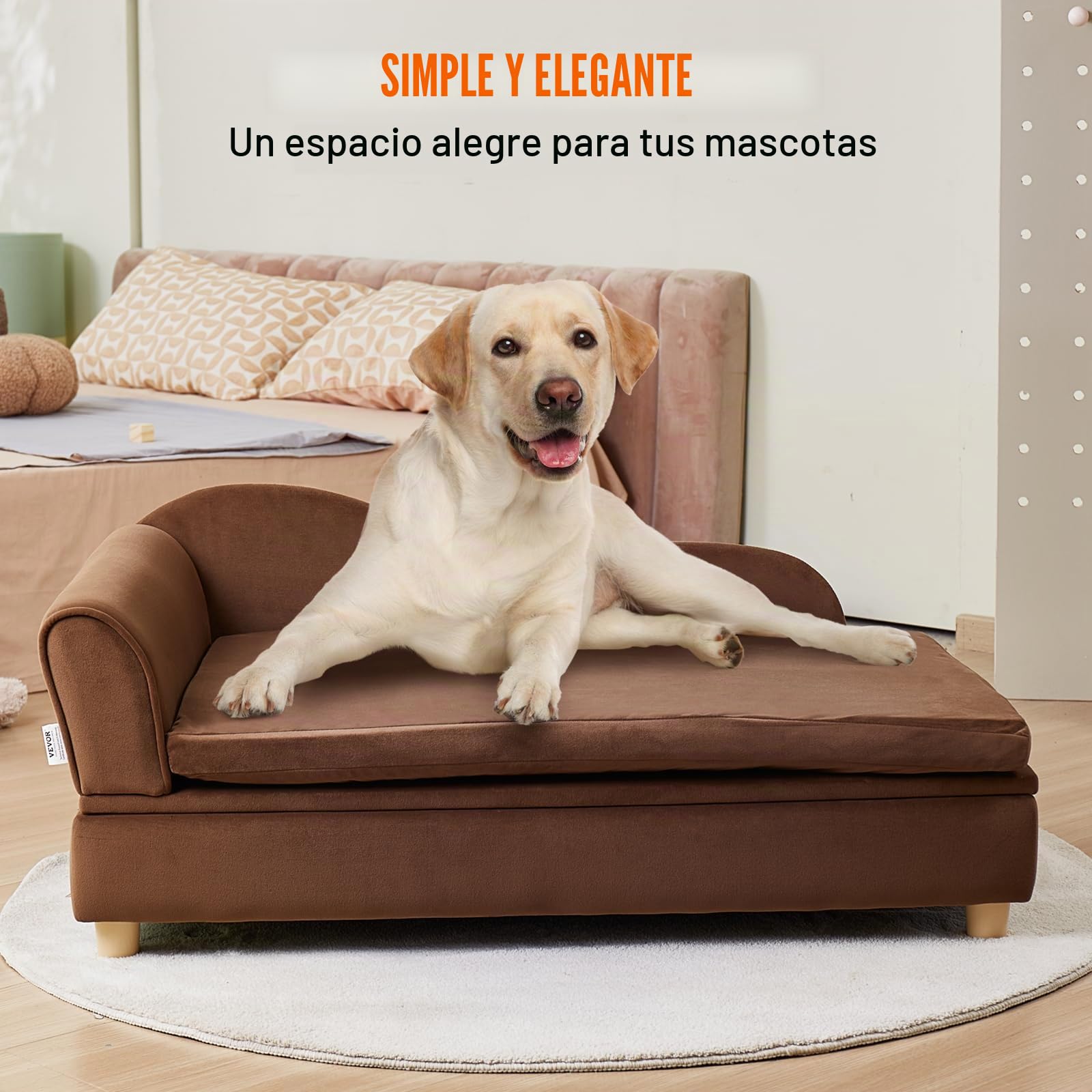 VEVOR Sofá para Mascotas, Sofá para Perros y Gatos de Gran Tamaño, Sofá Cama Suave y Aterciopelado para Perros, Sofá para Gatos con Carga de 50 kg, Marrón Oscuro, 910 x 585 x 415 mm, 10,2 kg de Peso