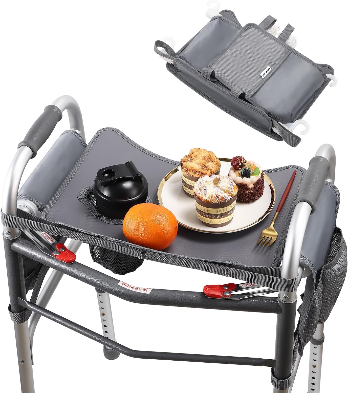Walker Tray for Folding Walker, Non Slip Mobility Table for Seniors, Fits Most Standard Folding Walkers, Multi Functional Removable Tray, Portable Multipurpose Walker Accessories