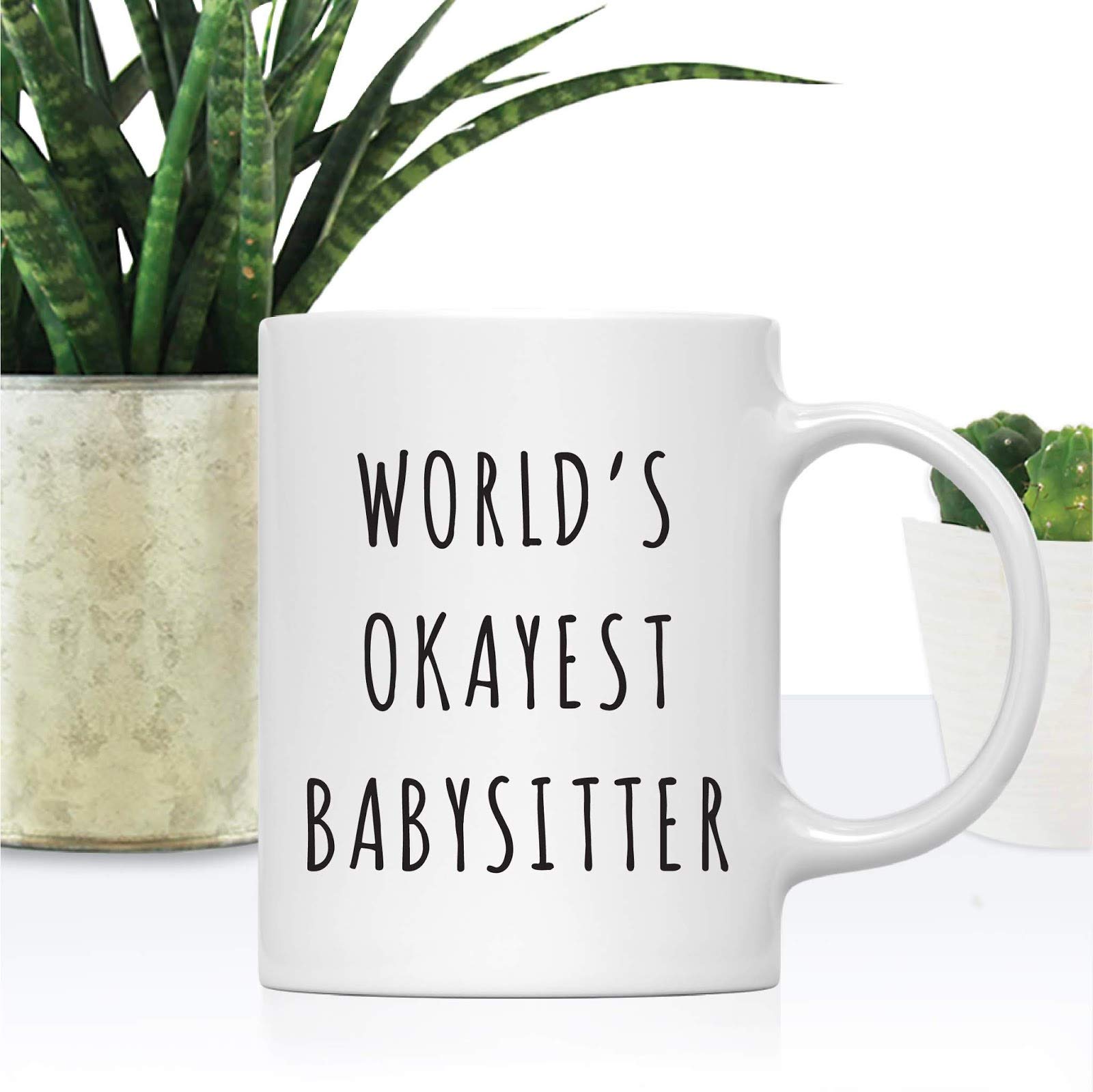 Andaz Press Funny 11oz. Coffee Mug Gag Gift, Playful, World's Okayest Babysitter, 1-Pack with Gift Box