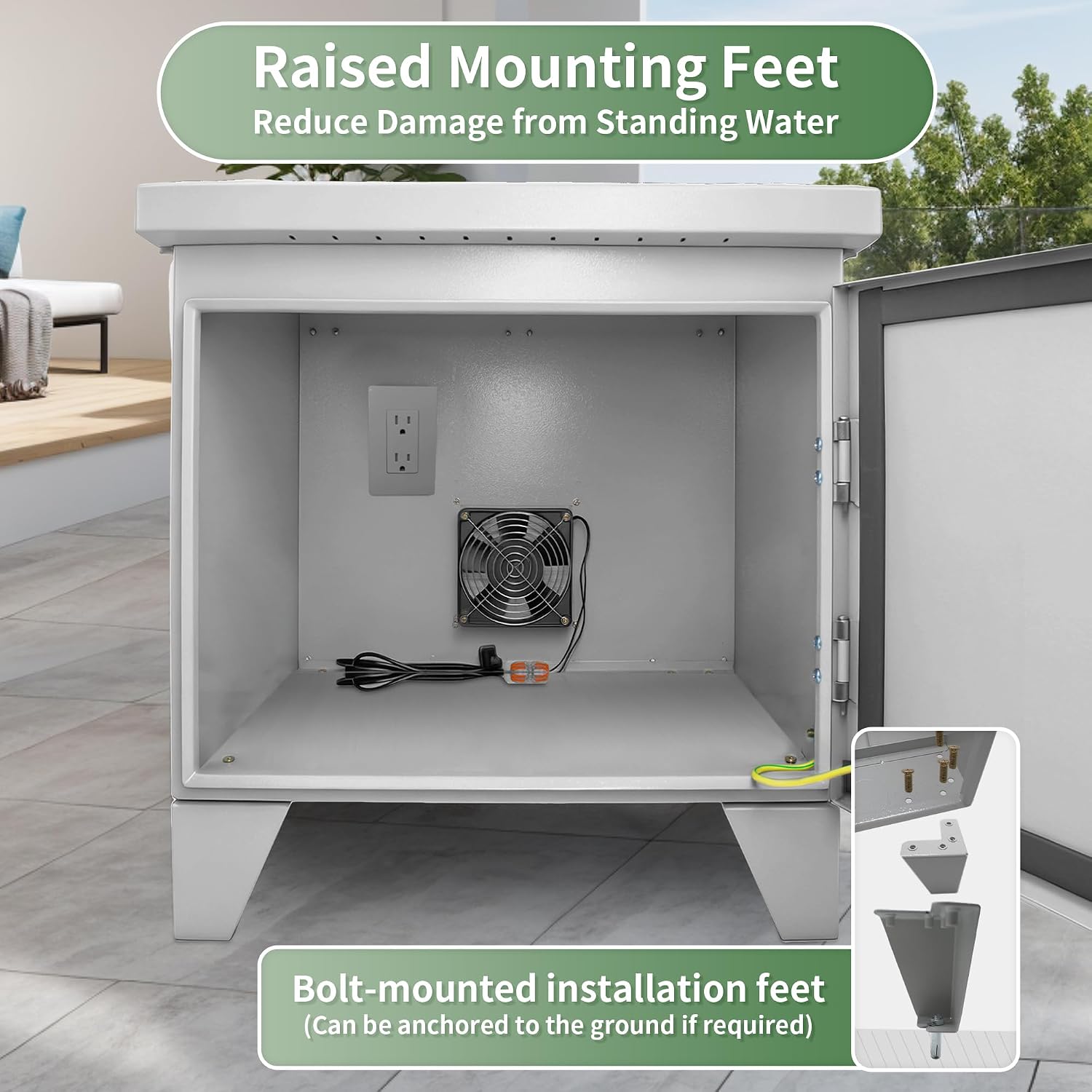 Pond Aerator Cabinet, 20.47"W x 16.53"D x 20.47"H Weatherproof Outdoor Pond Aerator Air Pump Cabinet with Cooling Fan and Built-In Outlet, for Pond Aerators and Air Pumps