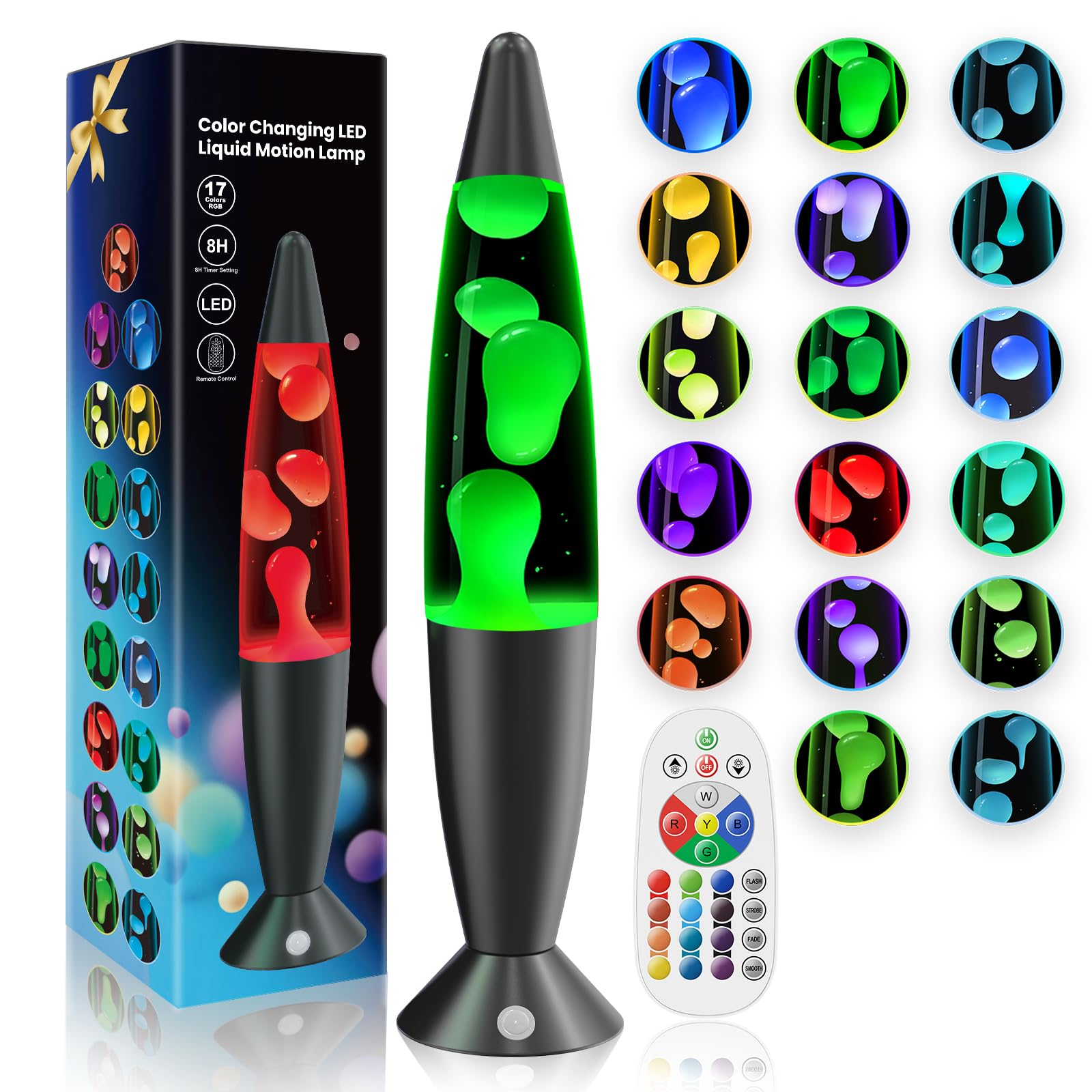 17 Color Changing Liquid Motion Lamps for Kids Adults Bedroom Decor, 13.5 Inch LED Liquid Motion Table Lamp Small Black Red Green Blue Blue Pink Purple Relax Night Light with 8H Timing