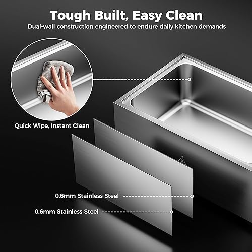 Miniatura 6 de Bain Marie - Calentador de alimentos eléctrico de 1200 W, temperatura ajustable de 86  185 F, vapor de bufé de acero inoxidable para encimera,