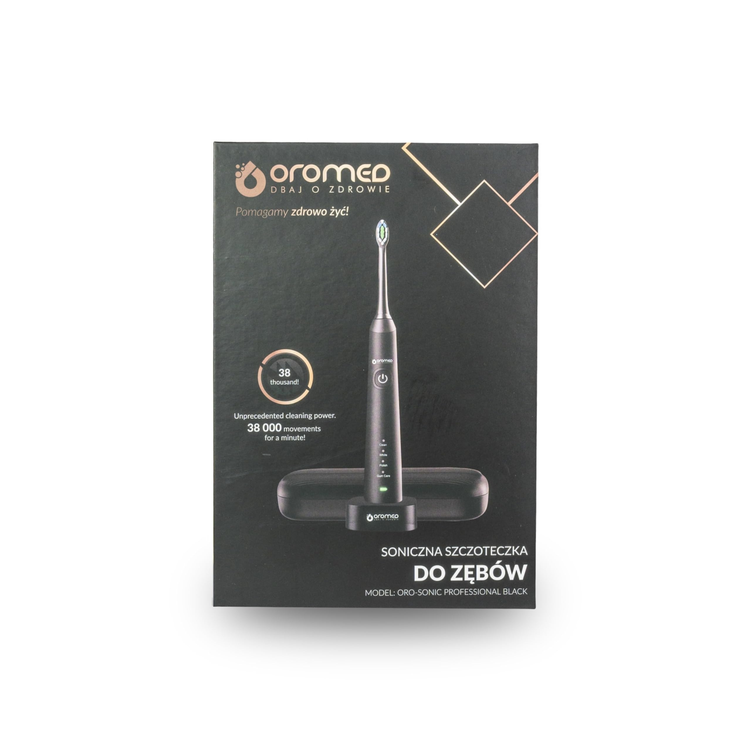 OROMED ORO-SONIC PROFESSIONAL Schallzahnbürste, elektrisch mit 38.000 Vibrationen/Min., 2000 mAh Akku bis 360 Min., LED-Display, mehrere Reinigungsmodi, IPX7 wasserdicht, Schwarz