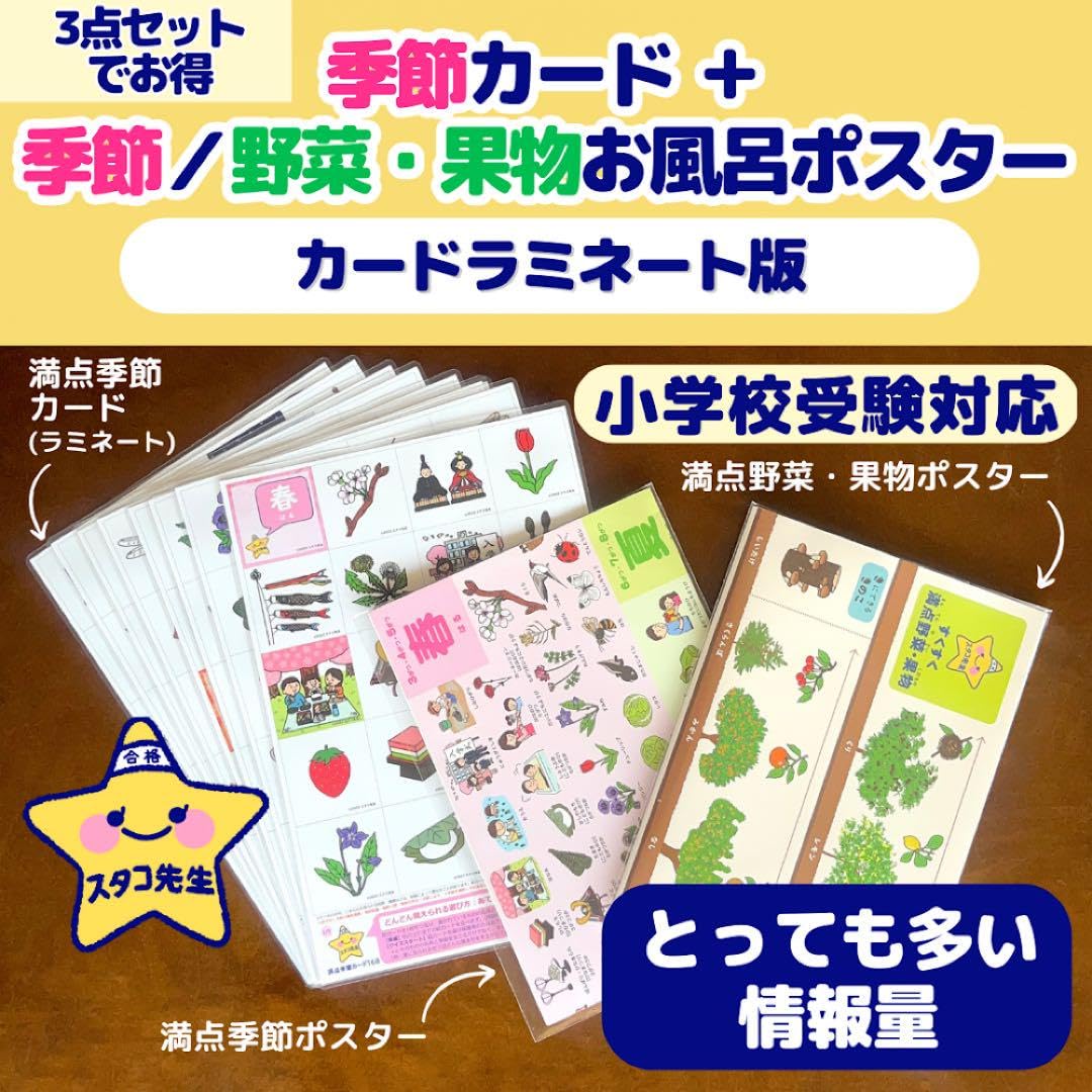 Amazon.co.jp: 小学校受験 お風呂ポスター カード 季節 野菜 果物 理科 