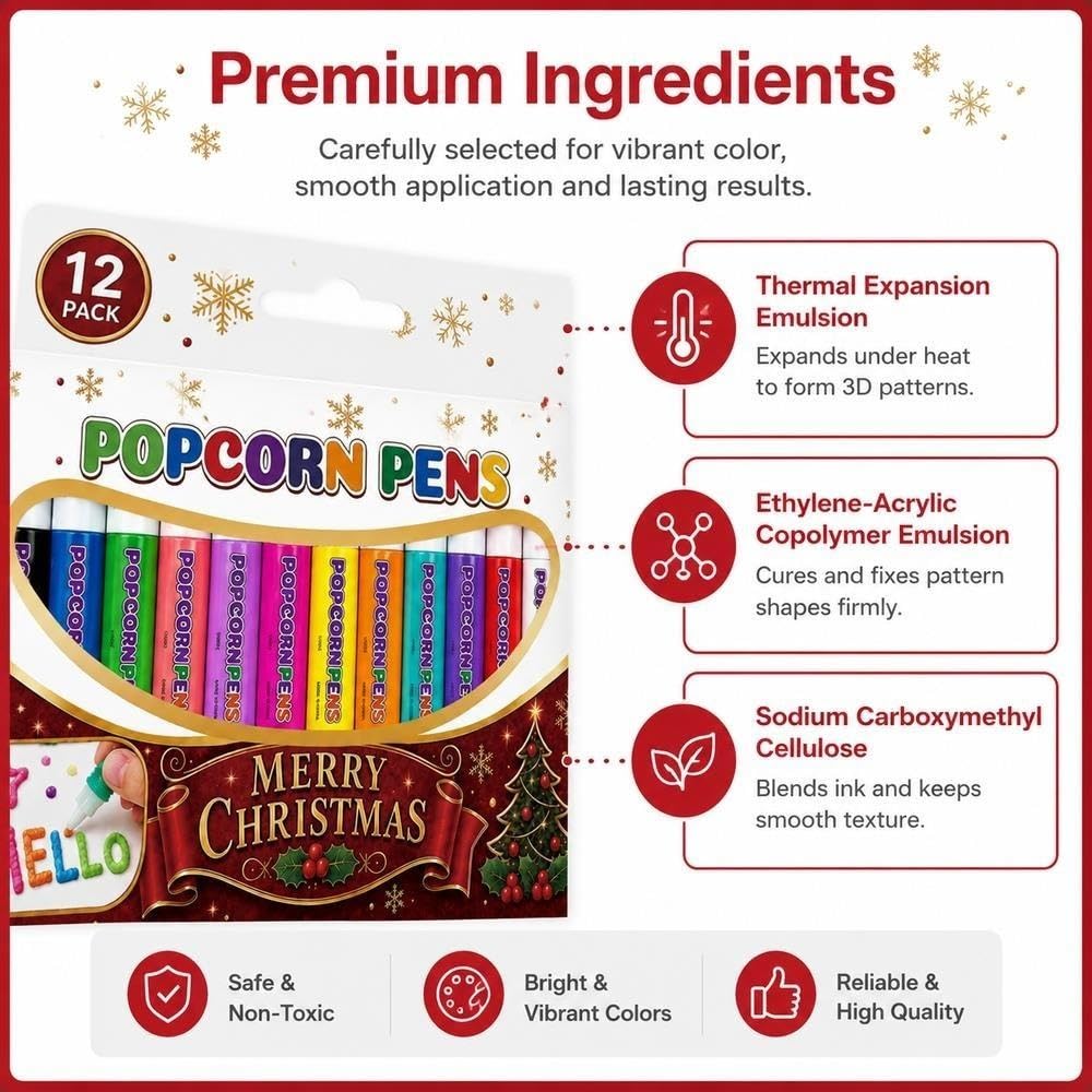 Stylo à popcorn de Noël, peinture 3D en relief pour création d'art faite à