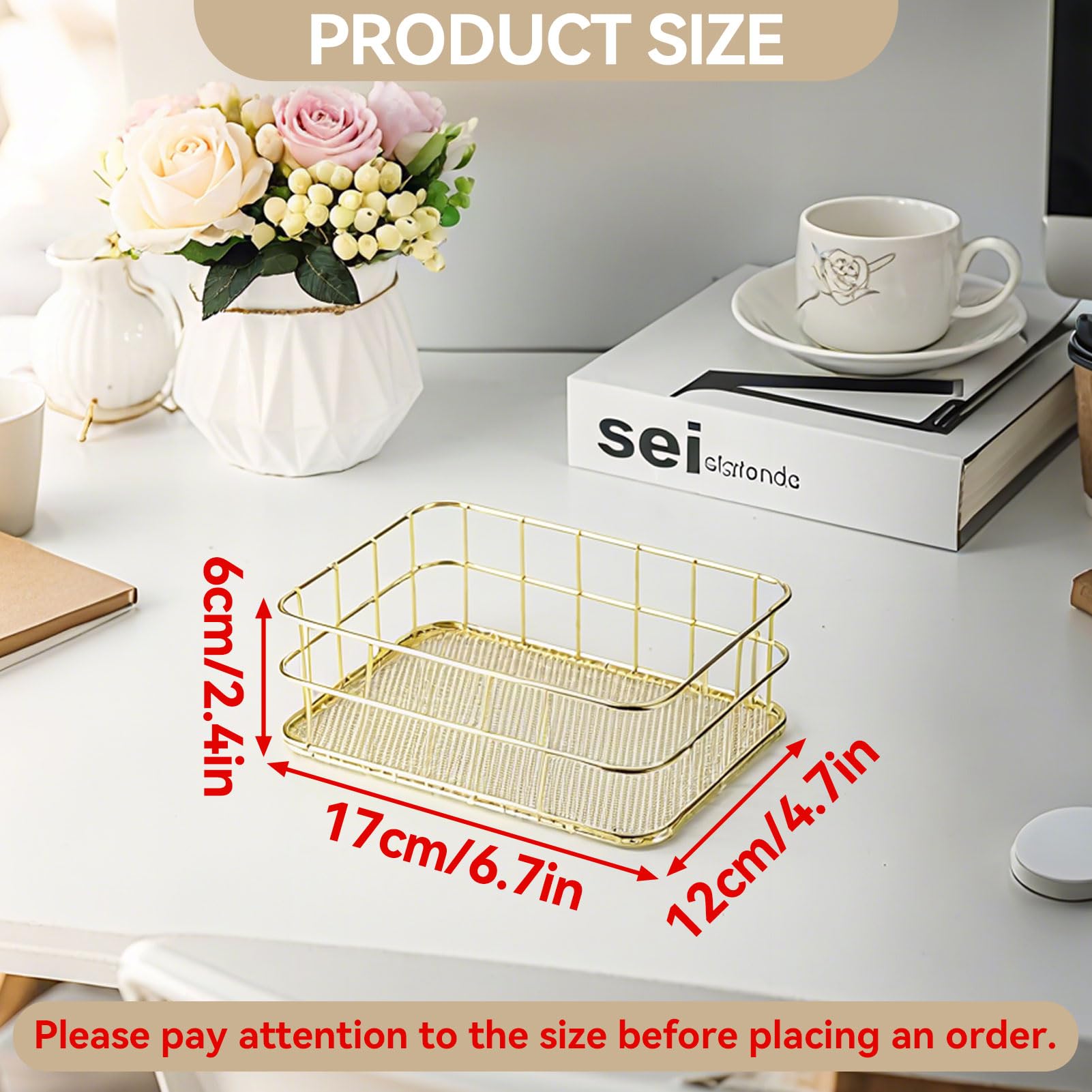 Duokon Panier En Treillis Métallique Panier De Rangement En Fer Doré