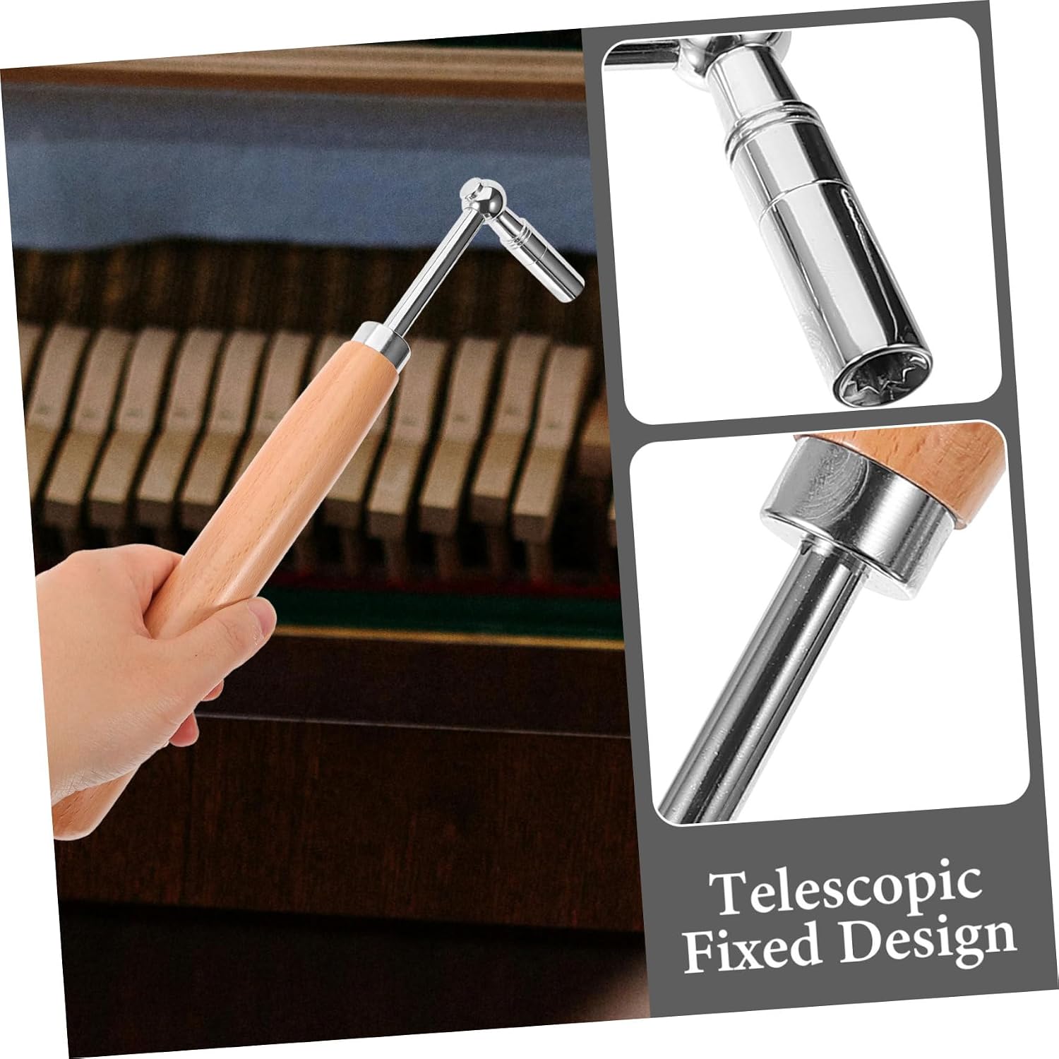 Wood Handle Piano Tuning Wrench, Steel Spanner Tool Accessory