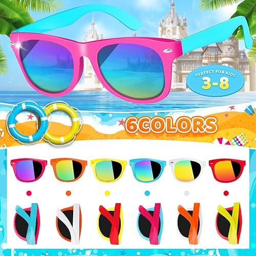 Miniatura 3 de Paquete de 24 lentes de sol para niños con protección UV400, recuerdos de fiesta para niños y niñas de 3 a 8 años, bolsas de regalo de neón para