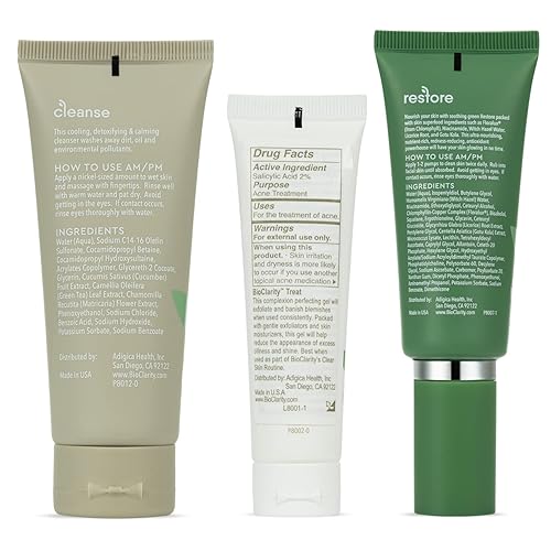 Miniatura 6 de BioClarity Rutina de acné de 3 pasos (tamaño mínimo) para pieles grasas o propensas al acné  100% ingredientes veganos y limpios. Incluye limpiador,