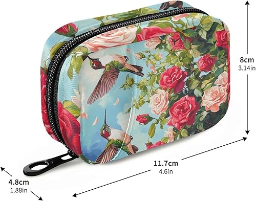 Miniatura 3 de Eyanle Pastillero de viaje semanal pequeño para el 4 de julio, diseño de rosas rojas y colibríes, pastillero de 7 días, organizador de botellas de