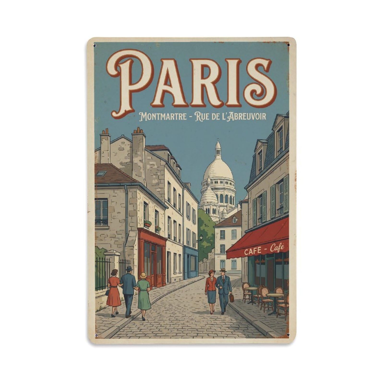 Vintage Travel Paris Rue De L Abreuvoir Montmartre Rusted France Metal Tin Sign Plaque Wall Decor for Cafe, Club Bar, Office, Home Garden Metal Poster 8x12Inch