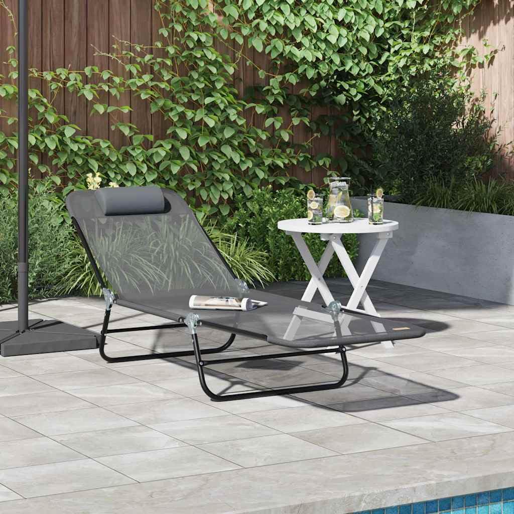 Klappbare Sonnenliege Grau mit Textilene Bezug 182 x 55 x 85,5 cm, verstellbare Rückenlehne, faltbar und wetterfest für Garten, Terrasse, Balkon, ergonomisch und komfortabel