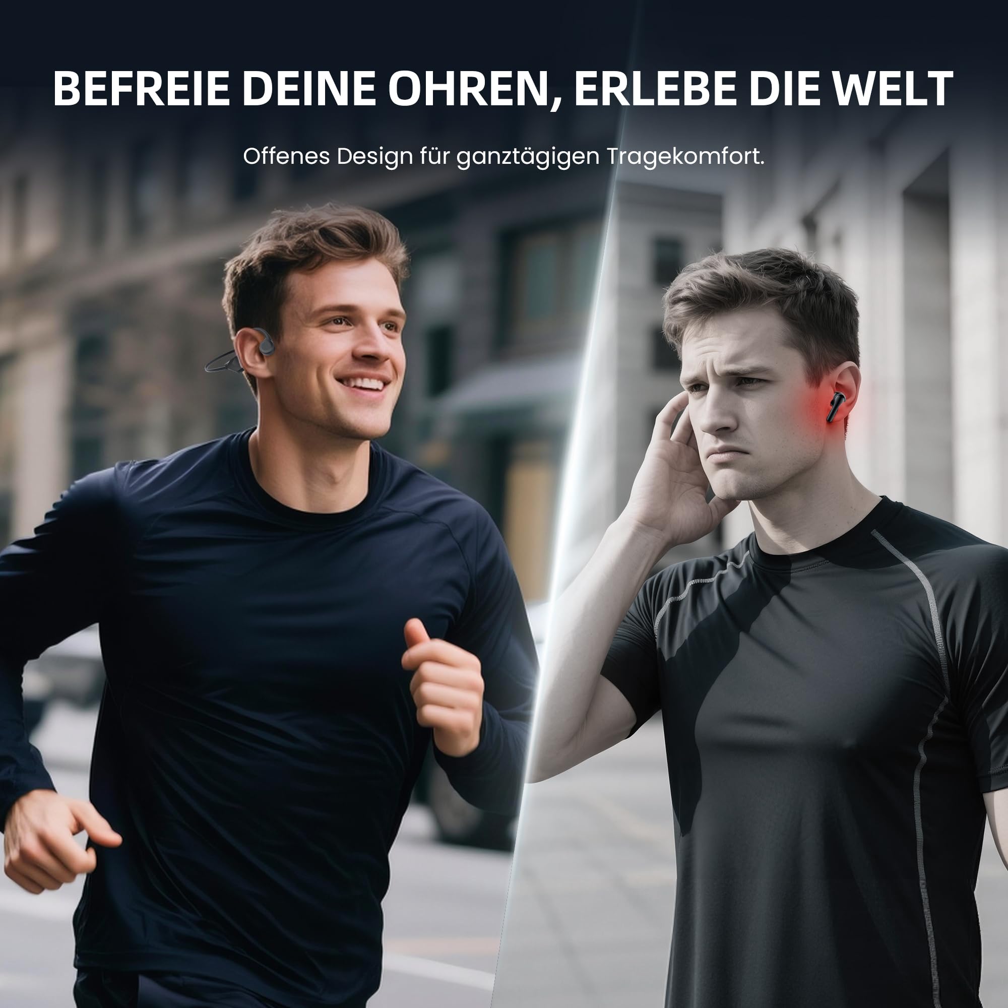 HIFI WALKER Knochenschall Kopfhörer, Open Ear Kopfhörer Bluetooth 6.0, Bone Conduction Headphones 18 Stunden Akkulaufzeit, IPX7 Wasserdicht Sportkopfhörer für Fitness/Radfahren/Fahren/Laufen