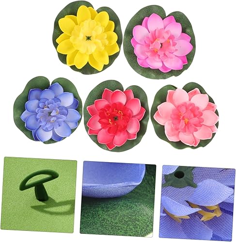 Miniatura 2 de Eva Material Lotus Flores Flotantes Piscina Decoración 3.9 in Lirios de Agua Artificiales Sin Riego para Jardín