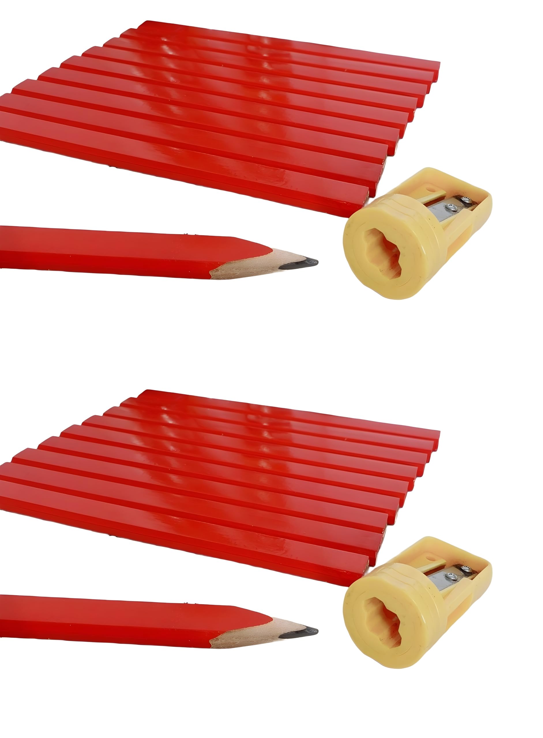 Bexter Carpenter Pencil Set with Sharpeners – 20 Red Flat Woodworking Marking Tools + 2 Sharpeners for Construction, Carpentry, Framing & DIY — Amazon image 7