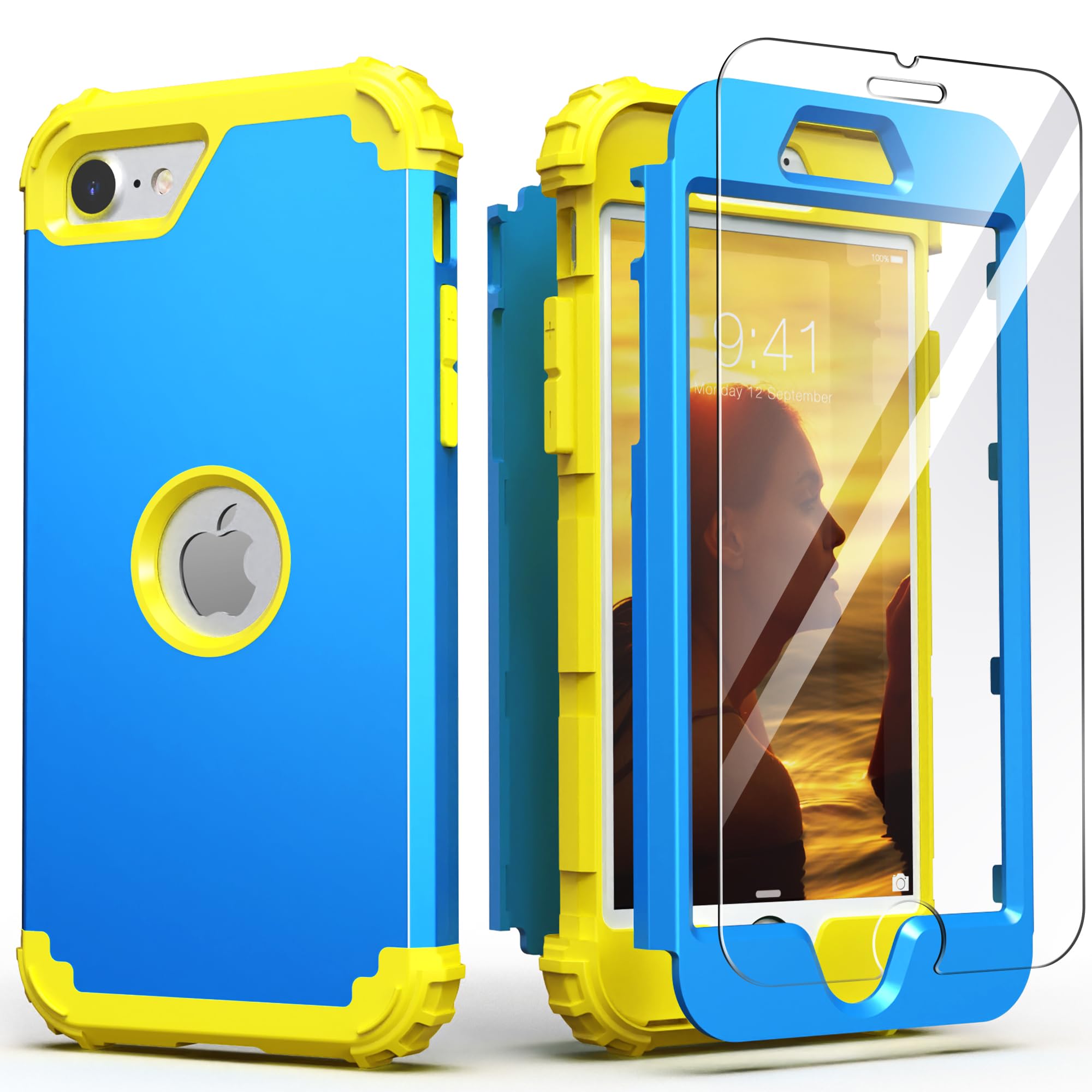 IDweel for iPhone SE 2020 Case with Screen Protector,for iPhone SE 2022 Case, 3 in 1 Shock Absorption Slim Fit Heavy Duty ...