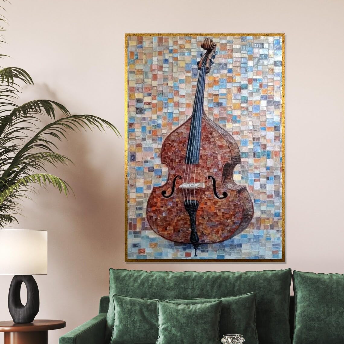 Impression mosaïque de violoncelle d'art abstrait sur toile texturée premium - 8