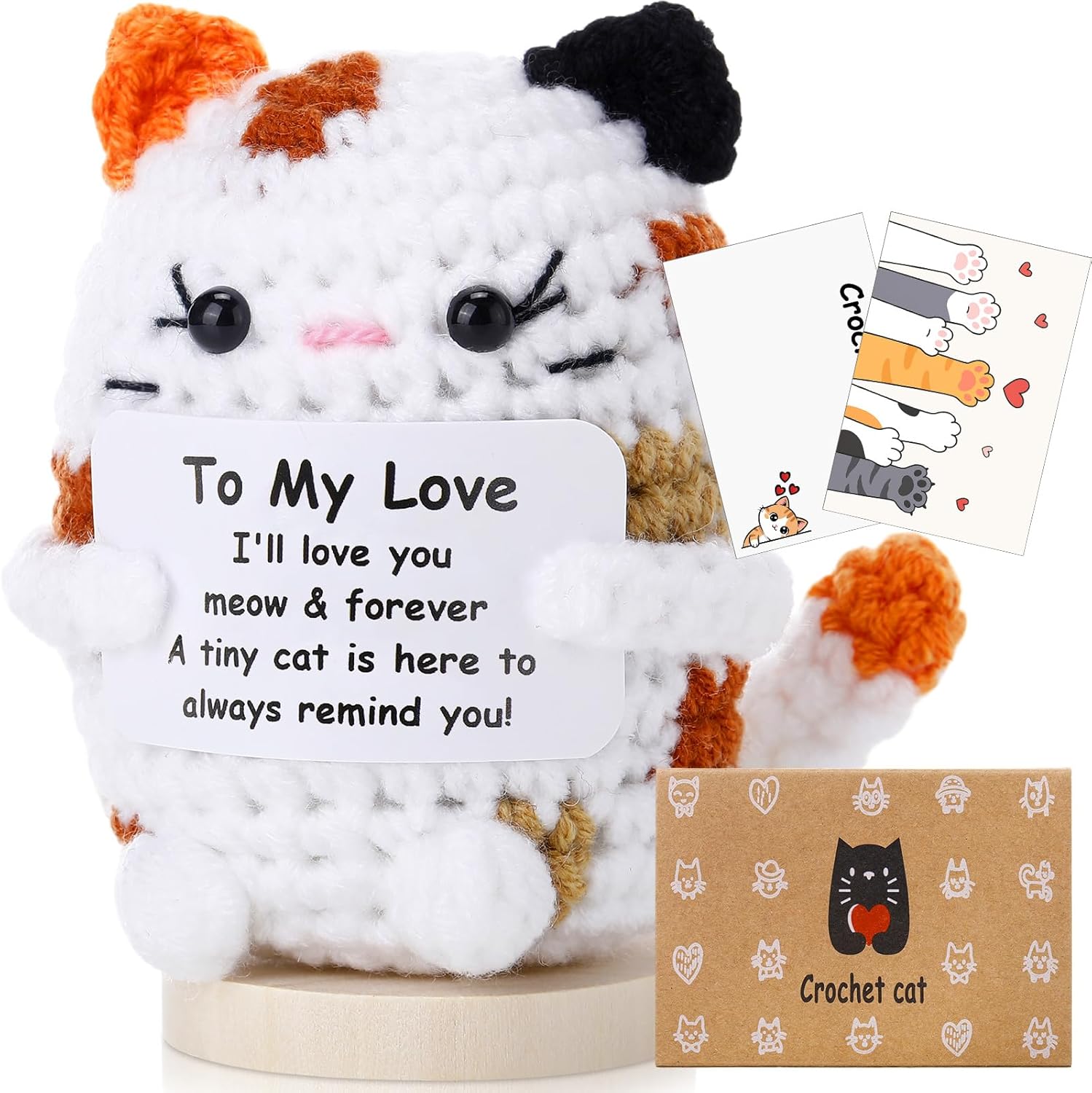 Peryiter Valentines Day Gifts for Him and Her and My Lover Crochet Cat Mini Positive Knitted Animal Anniversary Wedding Gifts for Your Lover Girlfriend Boyfriend Wife Husband