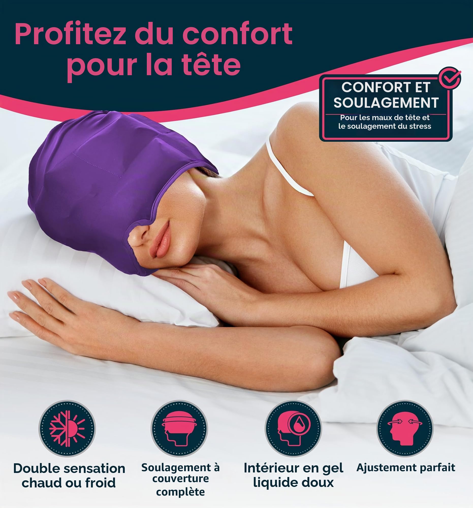 Casque de Soulagement pour Migraines Magic Gel | Soulagement Réel des Maux de Tête | Casque Original | Froid, Confortable, Sombre et Frais | Approuvé par les Médecins | (Violet)