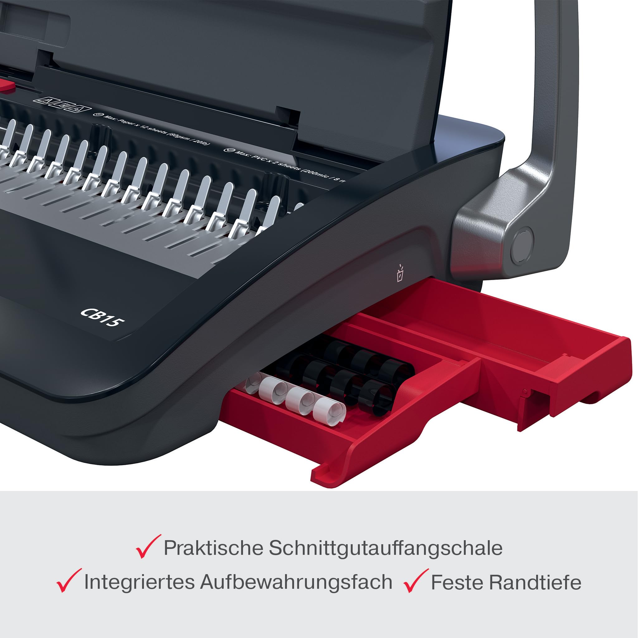GBC CombBind CB15 Manuelles Bindegerät - Bindet 165 A5/A4 Blätter, kompaktes und leichtes Design, stanzt 15 Blätter, Schwarz/Silber, 4410061