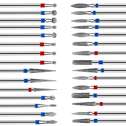 Lusofie Juego de 30 brocas de diamante para uñas, brocas de cutícula de 332 pulgadas para taladro de uñas, manicura y pedicura, herramientas para