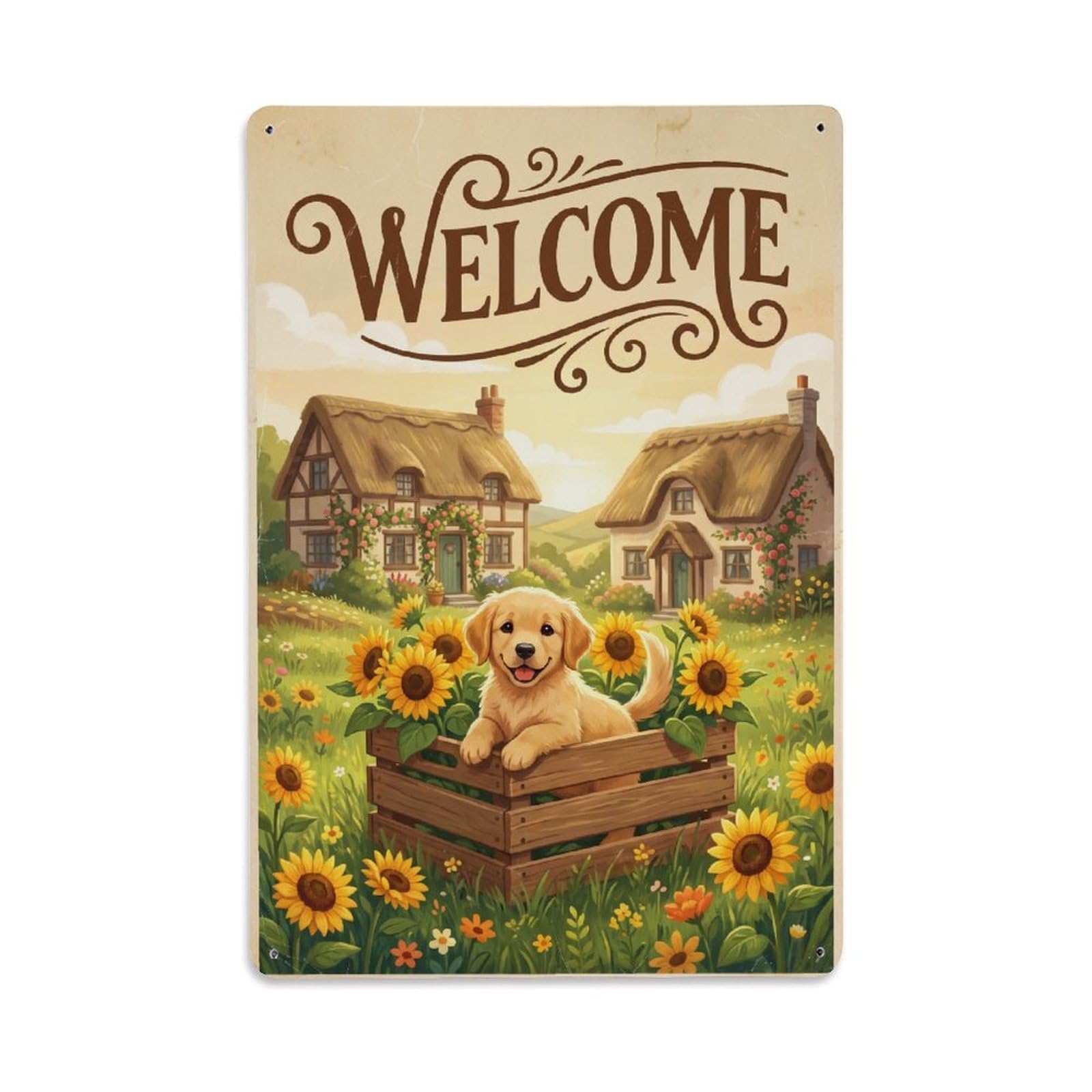 Vintage Welcome Puppy Sunny Day（1） Metal Tin Sign