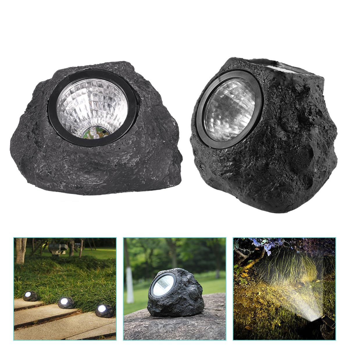 iplusmile 2 Stück-pack Solar Steinleuchten für Garten und Rasen mit Kunststoffgehäuse und 600mah Akku Schnelles Laden und Regenfest für Außenbeleuchtung Terrasse